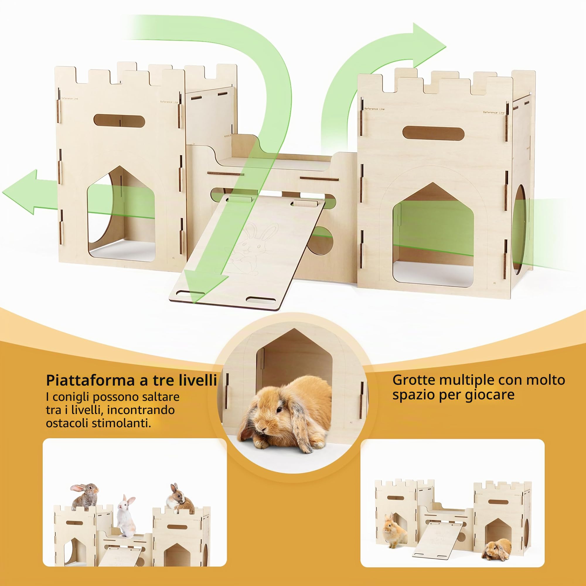 HIIMALEX Habitat per coniglietti in legno, extra large, torre per arrampicata a più piani e ventilato, robusto habitat per conigli, porcellini d'India, cincillà, furetti