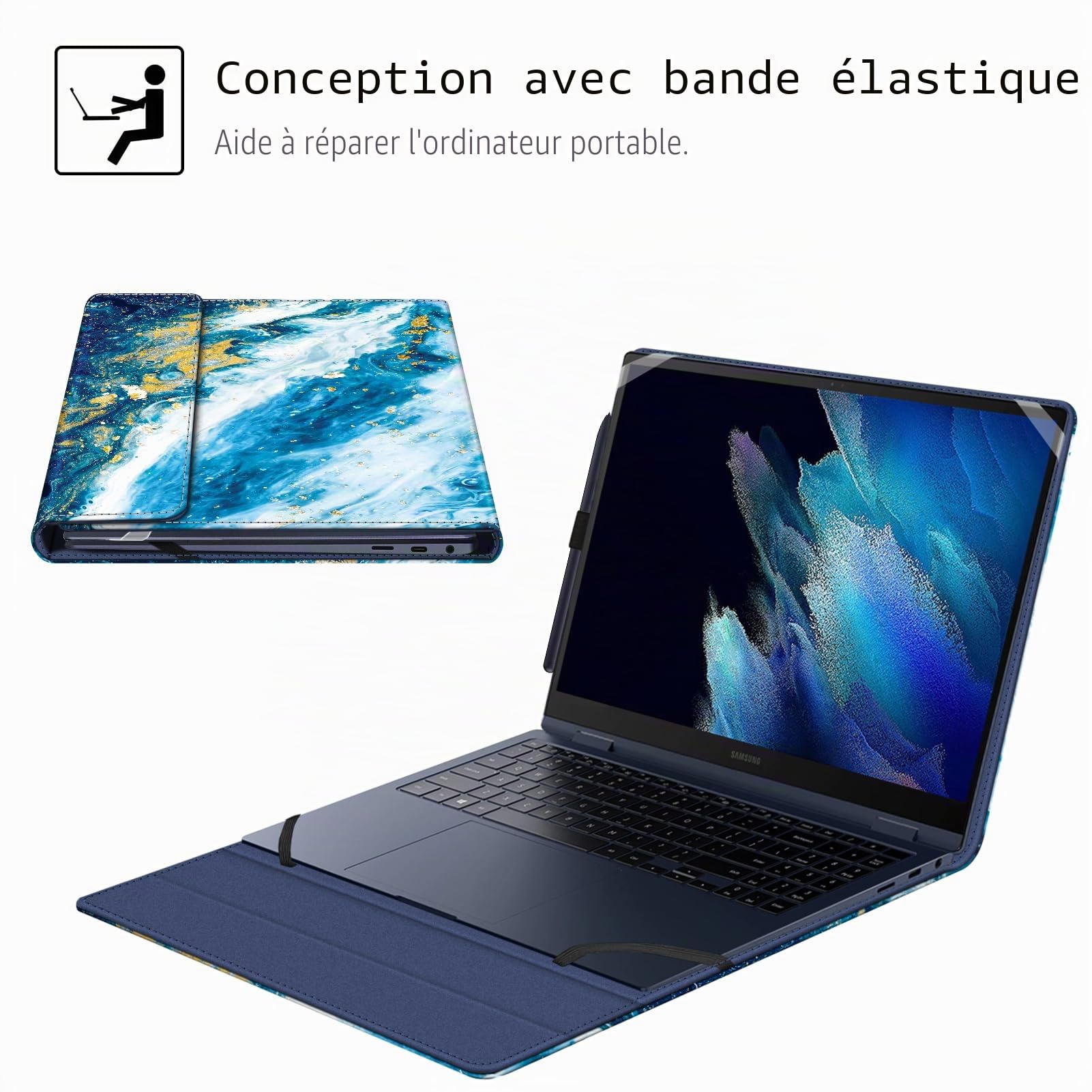 FINTIE Coque pour 15.6 Pouces Samsung Galaxy Book 2 Pro 360 / Galaxy Book 2 Pro - Housse Folio Étui avec Poche de Documents, Vague Sablé
