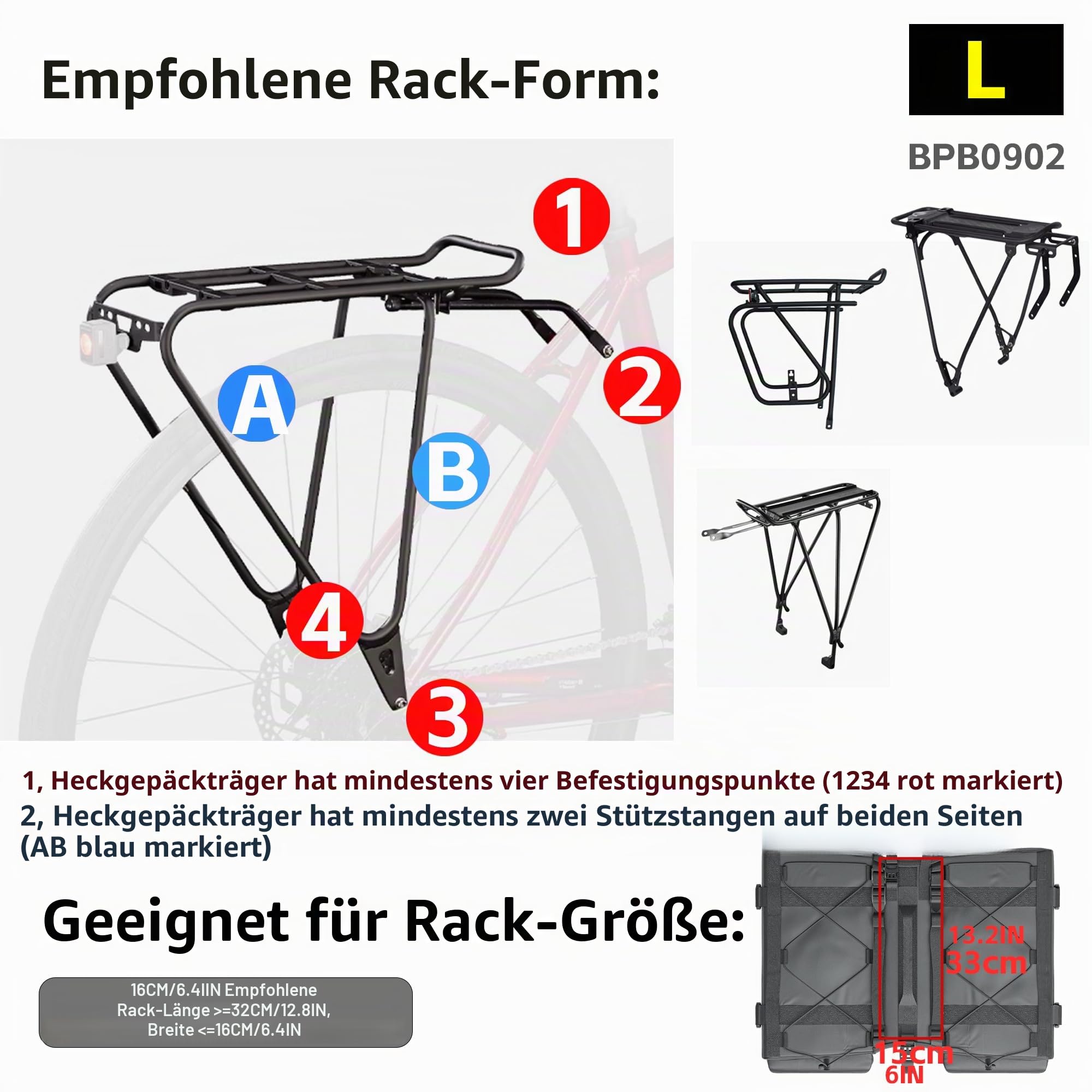 Rhinowalk Fahrradtaschen Gepäckträgertasche – wasserdichte Bike Doppeltasche 40L – Hinterradtasche für Trekking, Pendeln, Camping mit Regenhülle