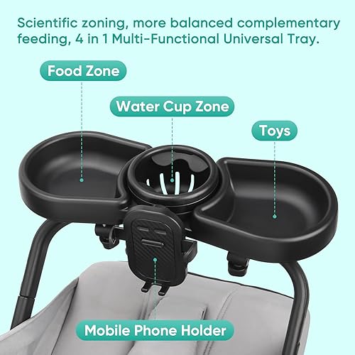 Miniatura 2 de Bandeja universal para refrigerios para cochecito, 4 en 1 con soporte para teléfono con tazas para cochecito de bebé, rotación de 360, bandeja