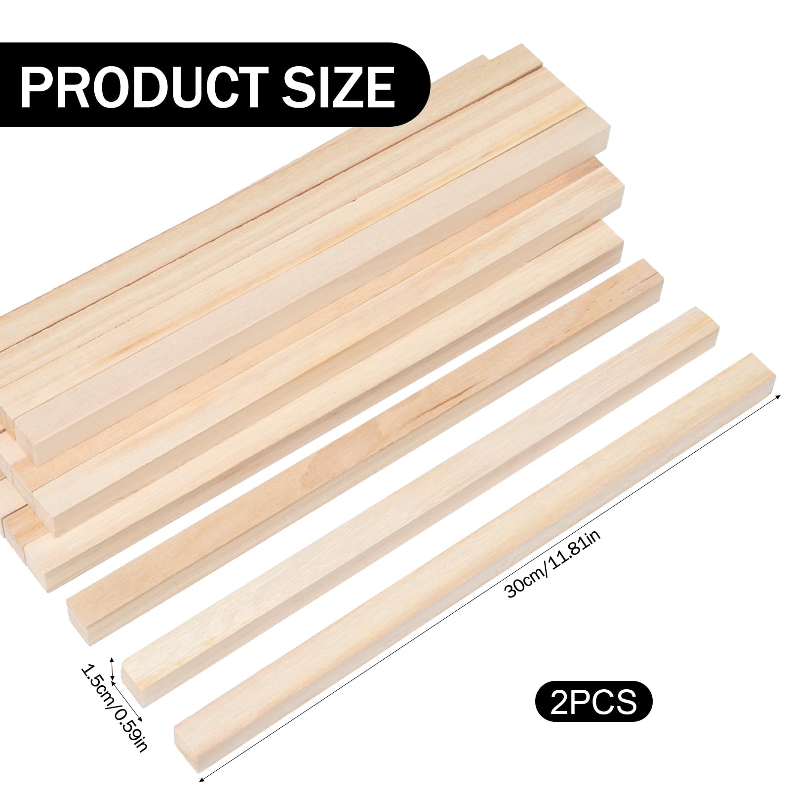 20 Pièces Tige de Cheville Carrée en Bois Batonnet en Bois carré 30 x 1,5 x 1,5 cm Baguettes Carrées pour La Sculpture, Les Projets de Bricolage, La Décoration Intérieure et Le Modélisme