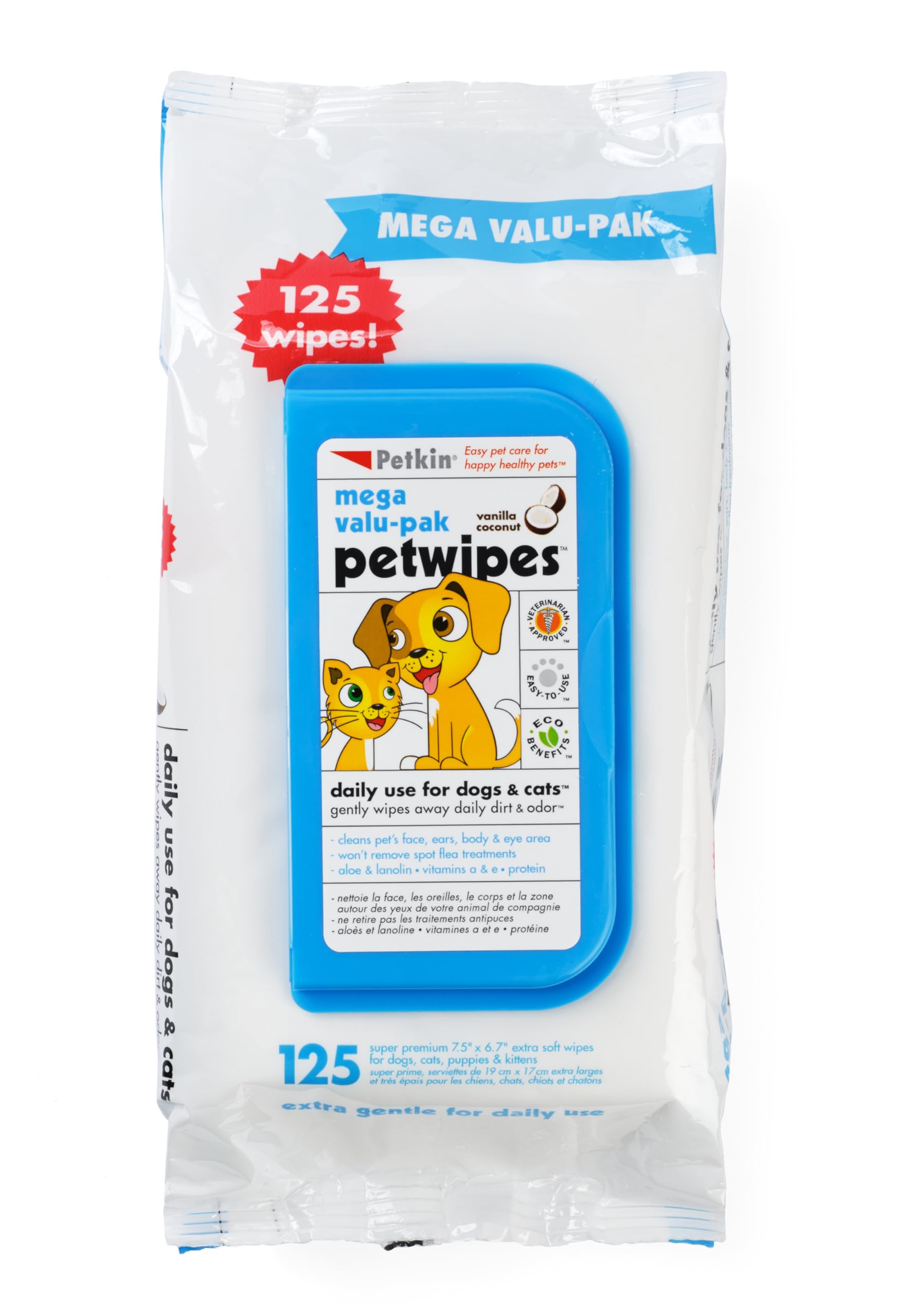 Petkin Mega Valu Pet Wipes, Pack of 125