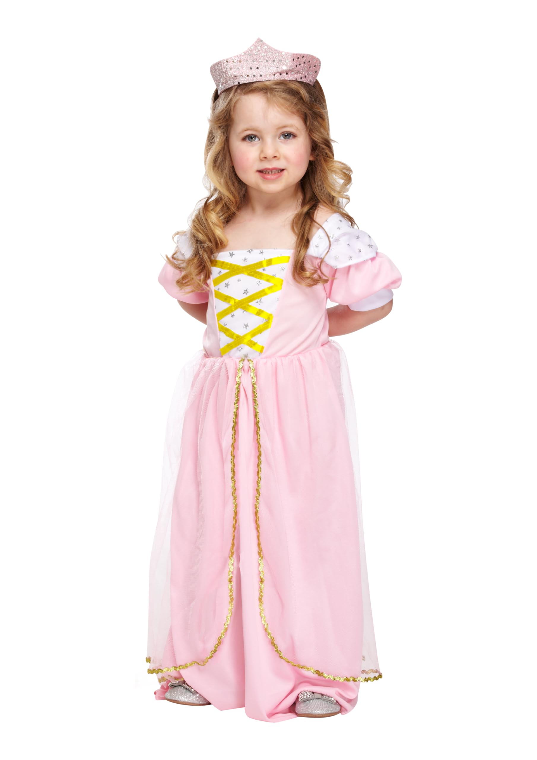 HENBRANDT Toddler's Pink Princess Fancy Dress Costume - Deluxe Royal Fairytale Outfit with Glittery Tiara for Toddlers Age 3 Years, Perfect for Parties & Imaginative Play