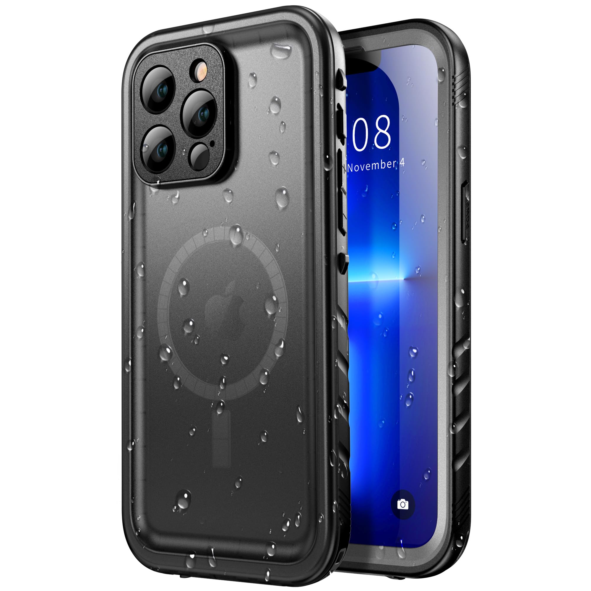 SPORTLINK for iPhone 13 Pro Case Waterproof - Buit in Screen Protector [Compatible with MagSafe][IP68 Underwater][6.6FT Military Dropproof][Dustproof] Full Body Shockproof Case 6.1" Black