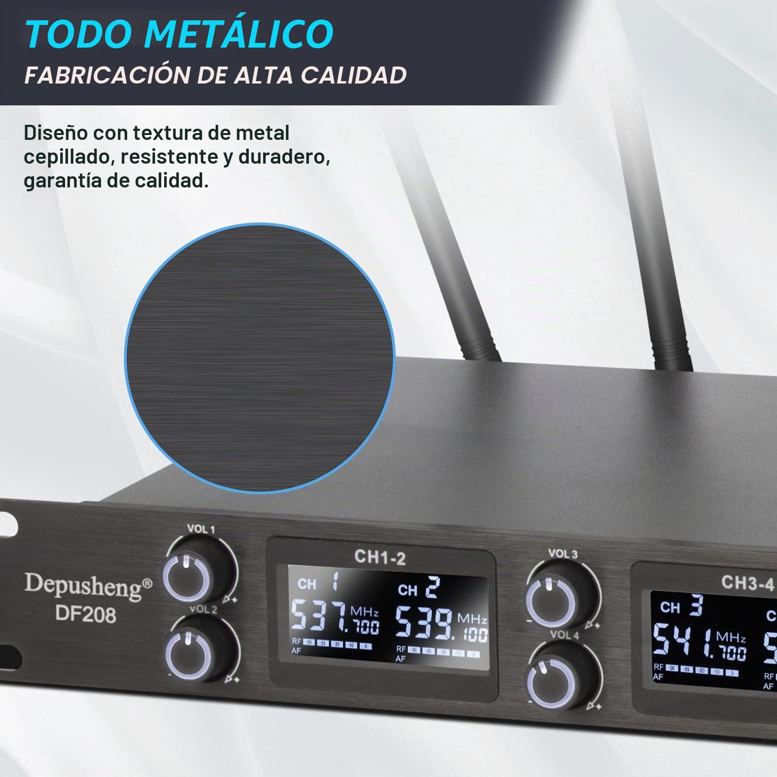 Depusheng DF208 UHF Micros Inalámbrico System de Micrófono Portátil Dinámico Profesional de 8 Canales Caja de Metal Emparejamiento Automático de Frecuencias Adaptado a la Escena, Conferencia