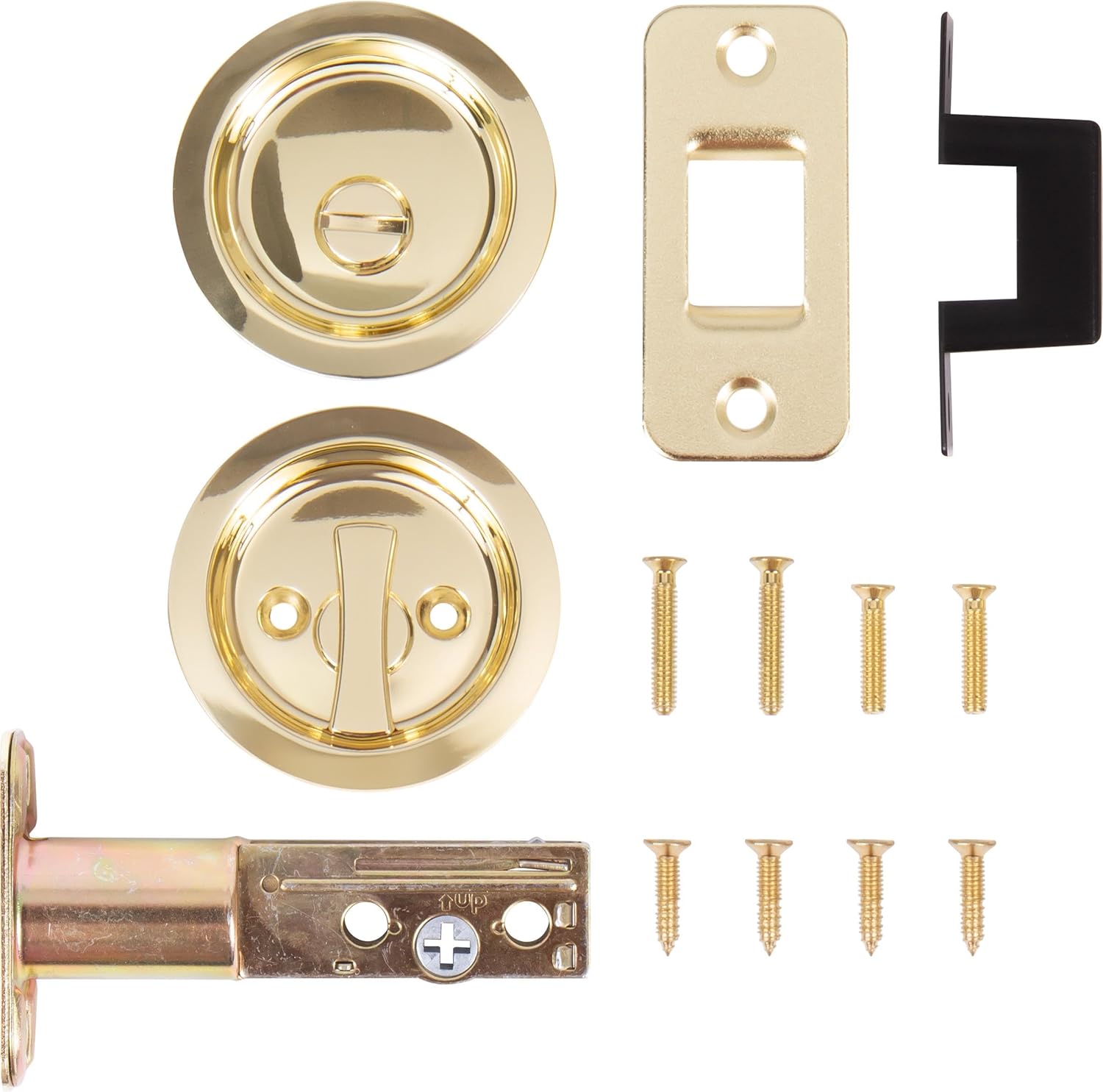 Stone Harbor Hardware Round Pocket Door Lock, Privacy Function, 2-3/4" Backset, Polished Brass
