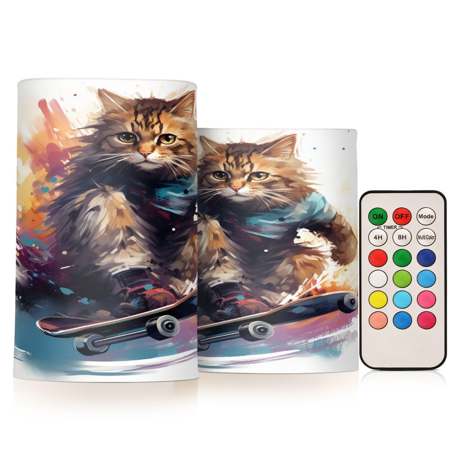 ALAZA 3440-cat Flickering Flameless Candles Battery Operated with Remote Timer,Tea Light Candles LED Pillar Votive Candles Set of 2 for Outdoor Indoor Decorations