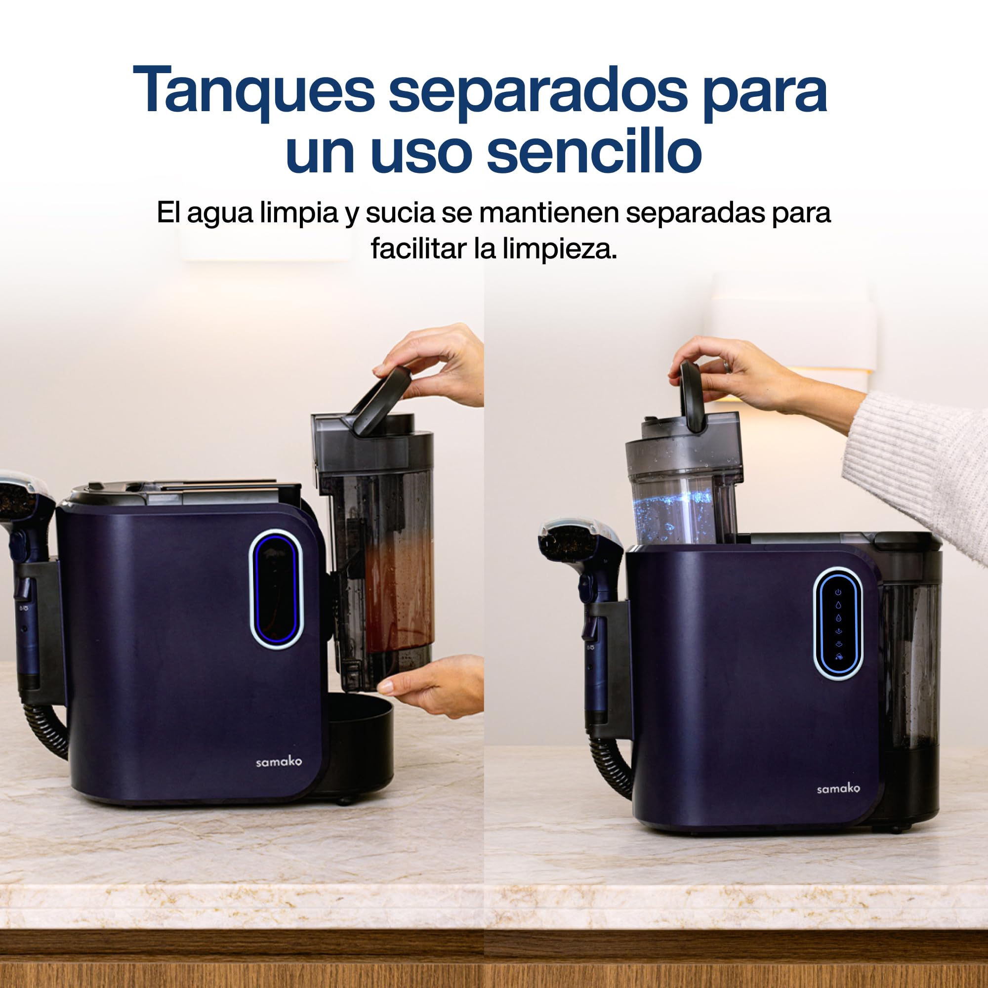 Samako PowerClean Pro 2000W, Limpiador de Alfombras y Tapicerías con Vapor, 8 Accesorios, Grandes Depósitos de Agua, Limpia Sofás, Colchones y Asientos