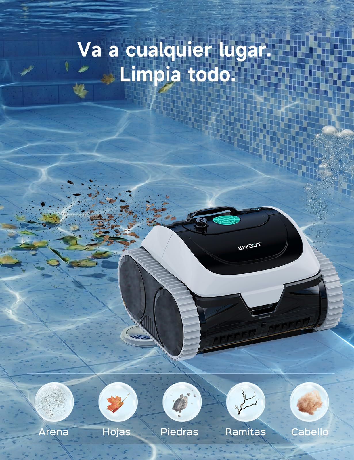 WYBOT C1-P Robot de Piscina y Robot limpiafondos Piscina, Robot Piscina limpiafondos y Paredes - 4 en 1 Aspirador sin Cable, succión Mejorada, 5 Modos, App, 155m² – Verde Noche Escarchada