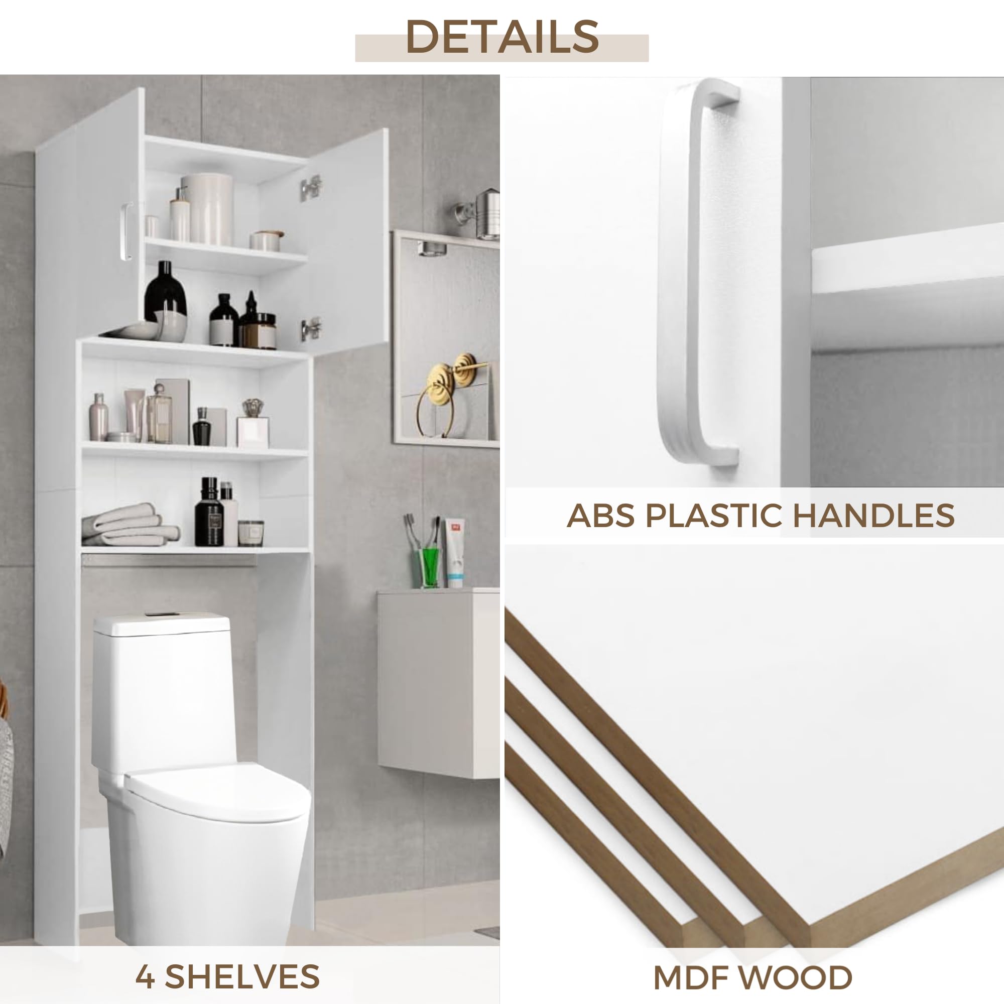 MAGIC SELECT Armadietto per Lavatrice. Ripiano Superiore per Lavatrice o WC. Mobile da Bagno alto Salvaspazio. Scaffale a 4 Livelli per Asciugatrice. Legno MDF.