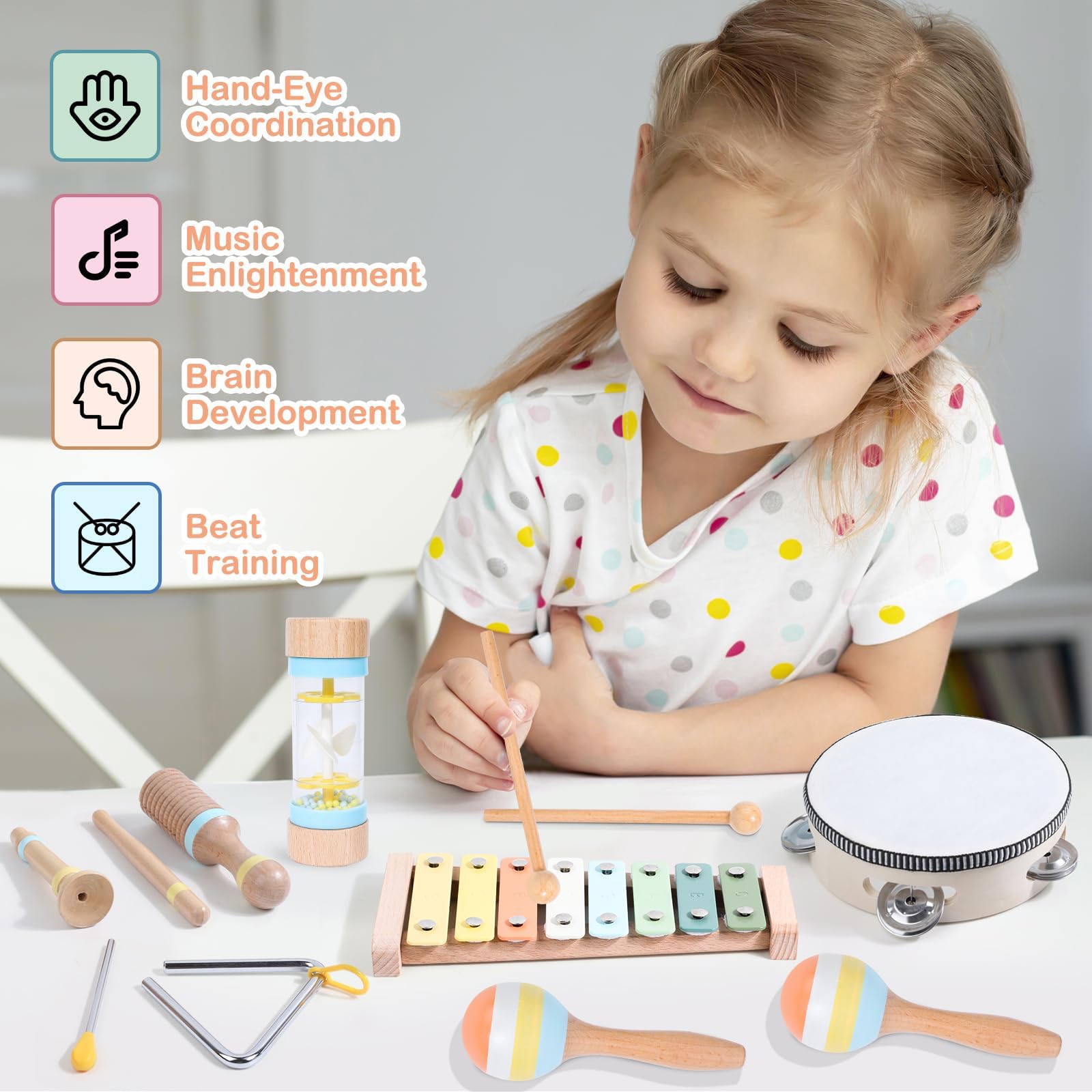 Juego De Batería Y Xilófono Montessori De Madera Para Niños De 1 A 3 Años, Set De Instrumentos Musicales Educativos Para Bebés Preescolares, Regalo De Estimulación Temprana