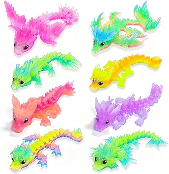 8PCS 3D Printed Mini Dragon Figurines for Adult, 4.5 Inch
