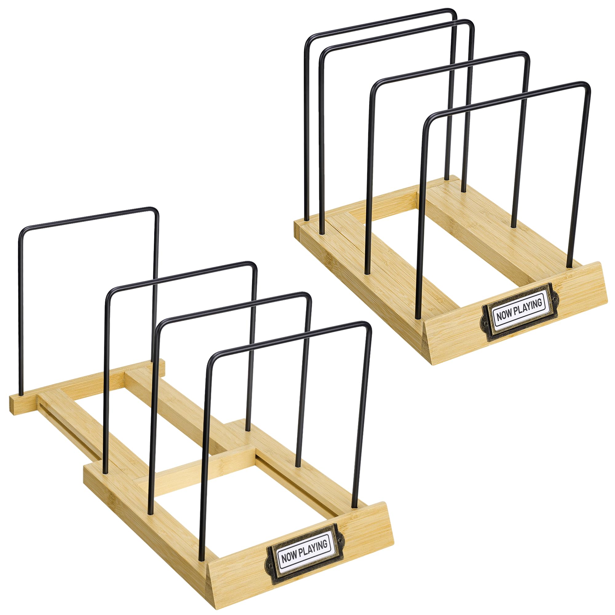 BIG FUDGE Bamboo Expandable Record Storage - LP Album Rack & Scratch-Resistant Vinyl Holder Stand - For Record Collection Organisation and Display - Holds 50-75 Records