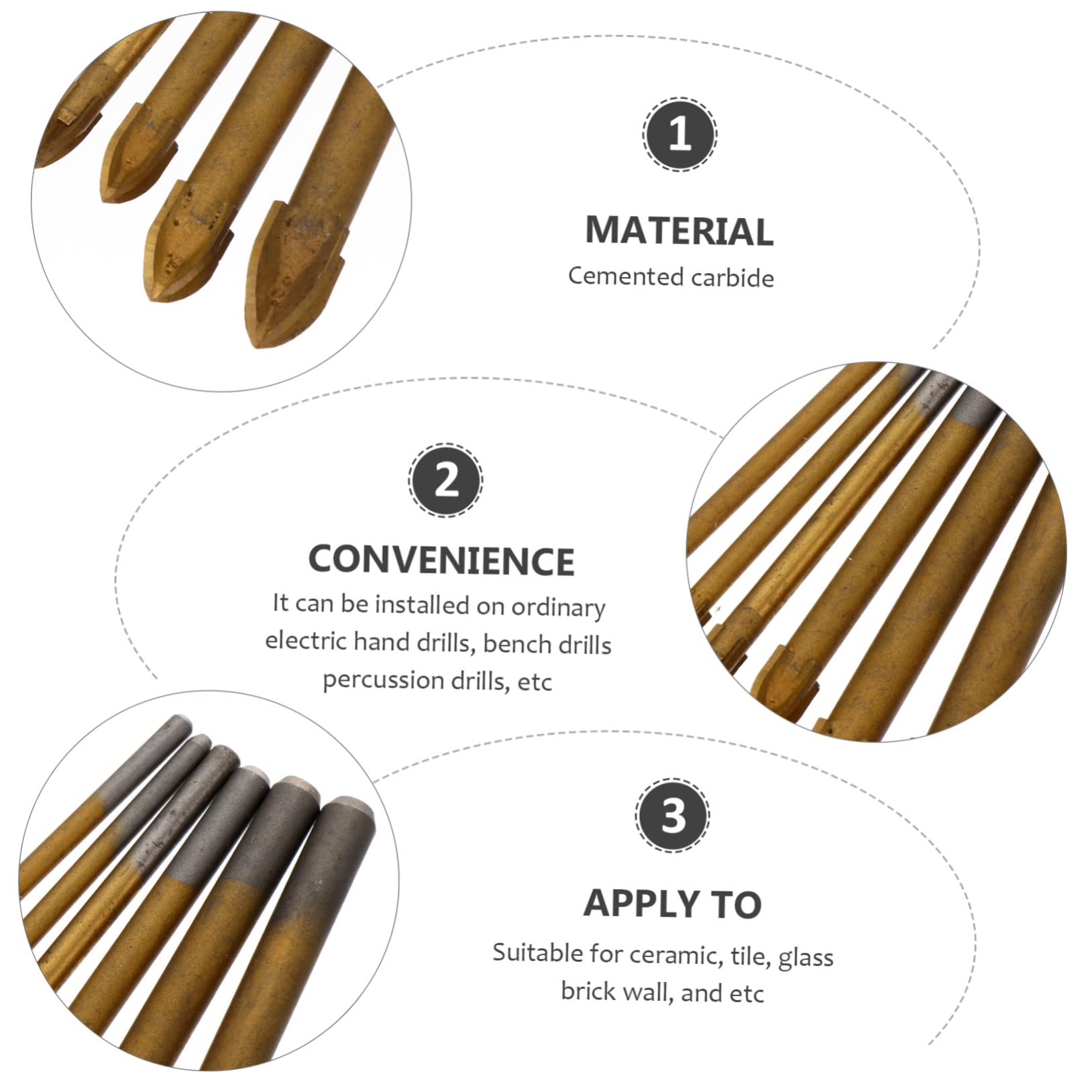 jojofuny 6pcs Titanium-Plated Cross Drill Bit Set Ceramic Tile Glass Marble Drill Bits Drilling Tool Accessories