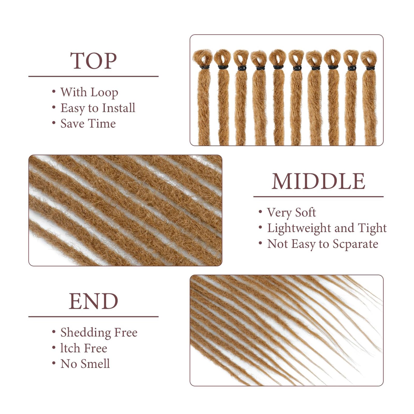20 Strands Dreadlock Extensions 24 Inch Synthetic Hippie Single Ended Dreads Ginger 0.6 cm Width Loc Extensions Reggae Style Crochet Hair for Women (27)