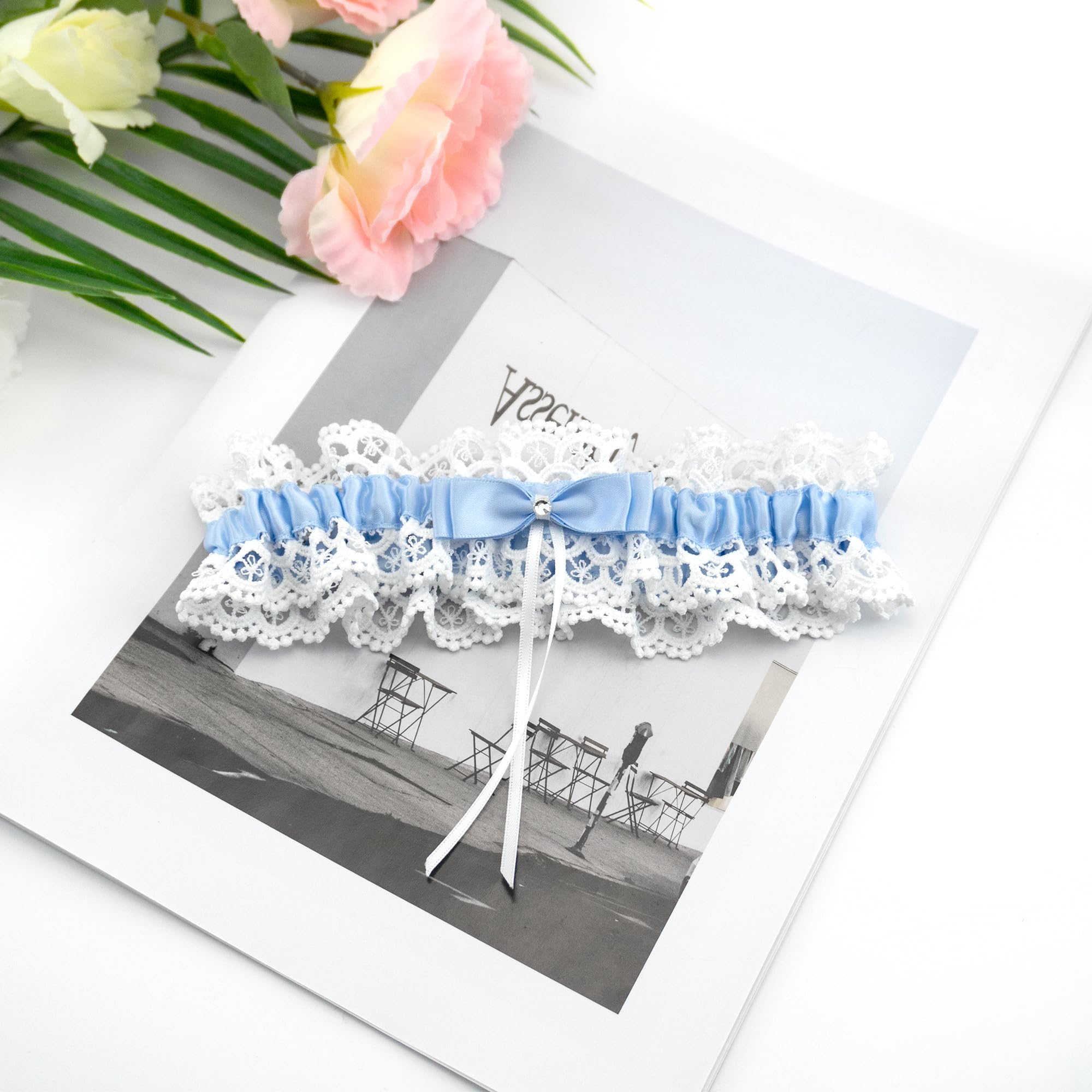 Bride Wedding Garter, Lace Bridal Garter Elastic Ribbons for Wedding, Party, Gifts for Women and Girls (Blue)