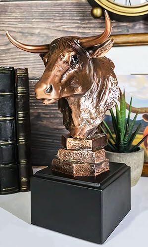 Miniatura 8 de Ebros Gift Escultura de busto de cabeza de toro de novillo de vida silvestre en base de exhibición de pedestal Estatuilla galvanizada de bronce