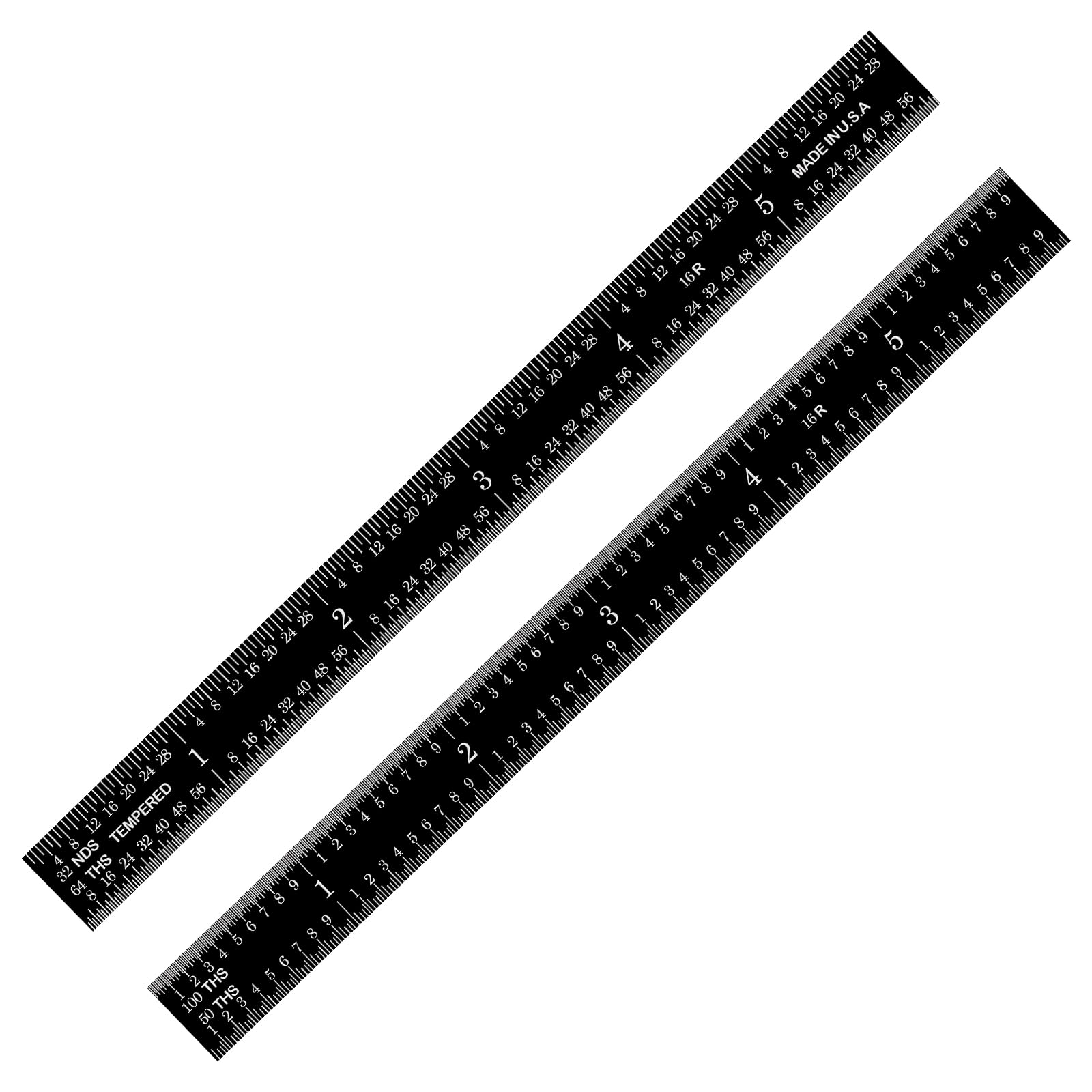 PEC Tools 6“ 16R Flexible Stainless Steel Ruler, High Contrast Machinist's Scale with 1/32”, 1/64“, 1/50” and 1/100” Graduations for Machine Building and Precision Machining, Black, Made in USA