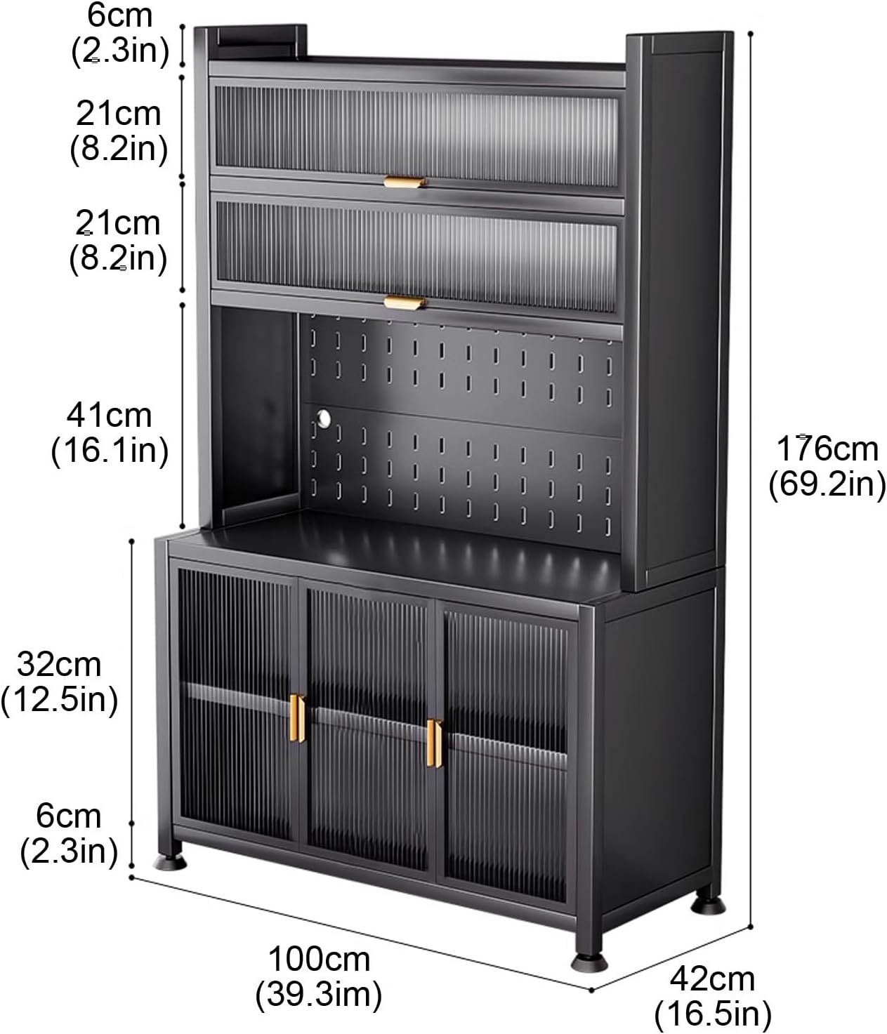 Freestanding Multi-Layer Kitchen Floor Cupboard，Microwave Storage Stand,Free Standing Kitchen Units, Large Metal 6-Tier Bakers Rack, Kitchen Cabinet with Storage, Metal Tabletop, Adjustable
