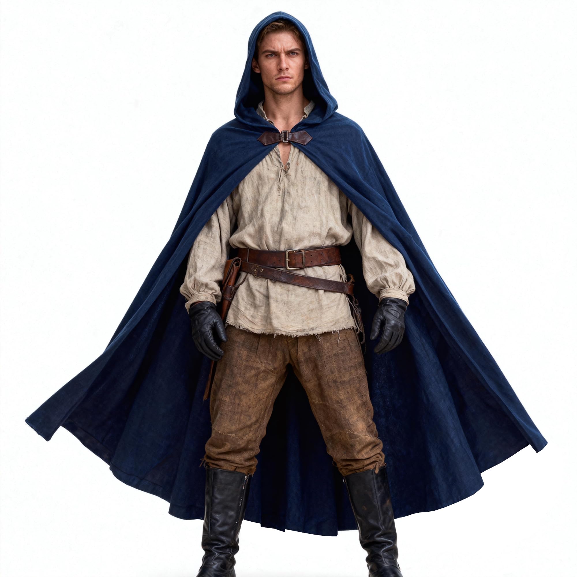 Yaolzeku Men's Velvet Cloak with Hood, Renaissance Medieval Hooded Cloak for Women, Halloween Hood Cape with Metal Loop Clasp