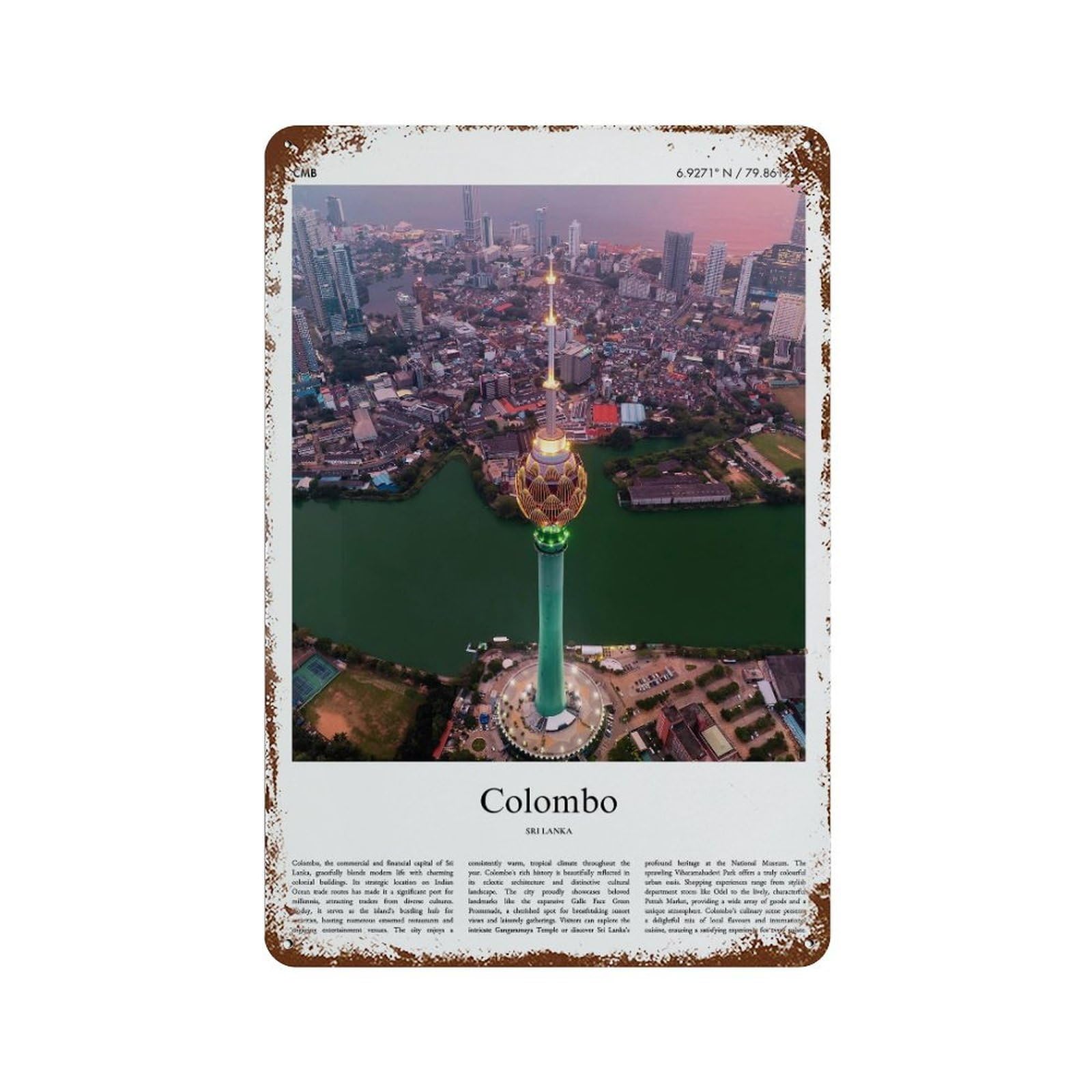 xiaoxiaoshen Colombo Sri Lanka City Scenery Wall Decor Art Metal Tin Poster Modern Home Decor Art Home Bar Shop Decorations Vintage Sign 30x20cm