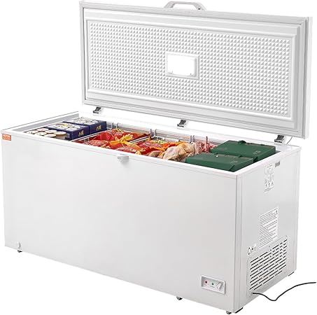 VEVOR BD-505JA 17 Freestanding Top Open Door Commercial Chest Freezers, Large Deep Removable Baskets, Locking Lid, Adjustable Temp for-18.4℉-10.4℉/32℉ to 50℉, LED Lighting, 6 Wheels, 17.2 Cu.ft, White