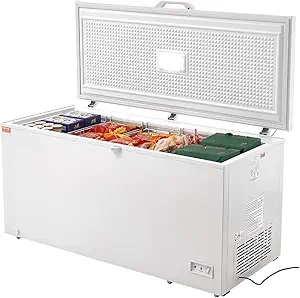VEVOR BD-505JA 17 Freestanding Top Open Door Commercial Chest Freezers, Large Deep Removable Baskets, Locking Lid, Adjustable Temp for-18.4℉-10.4℉/32℉ to 50℉, LED Lighting, 6 Wheels, 17.2 Cu.ft, White