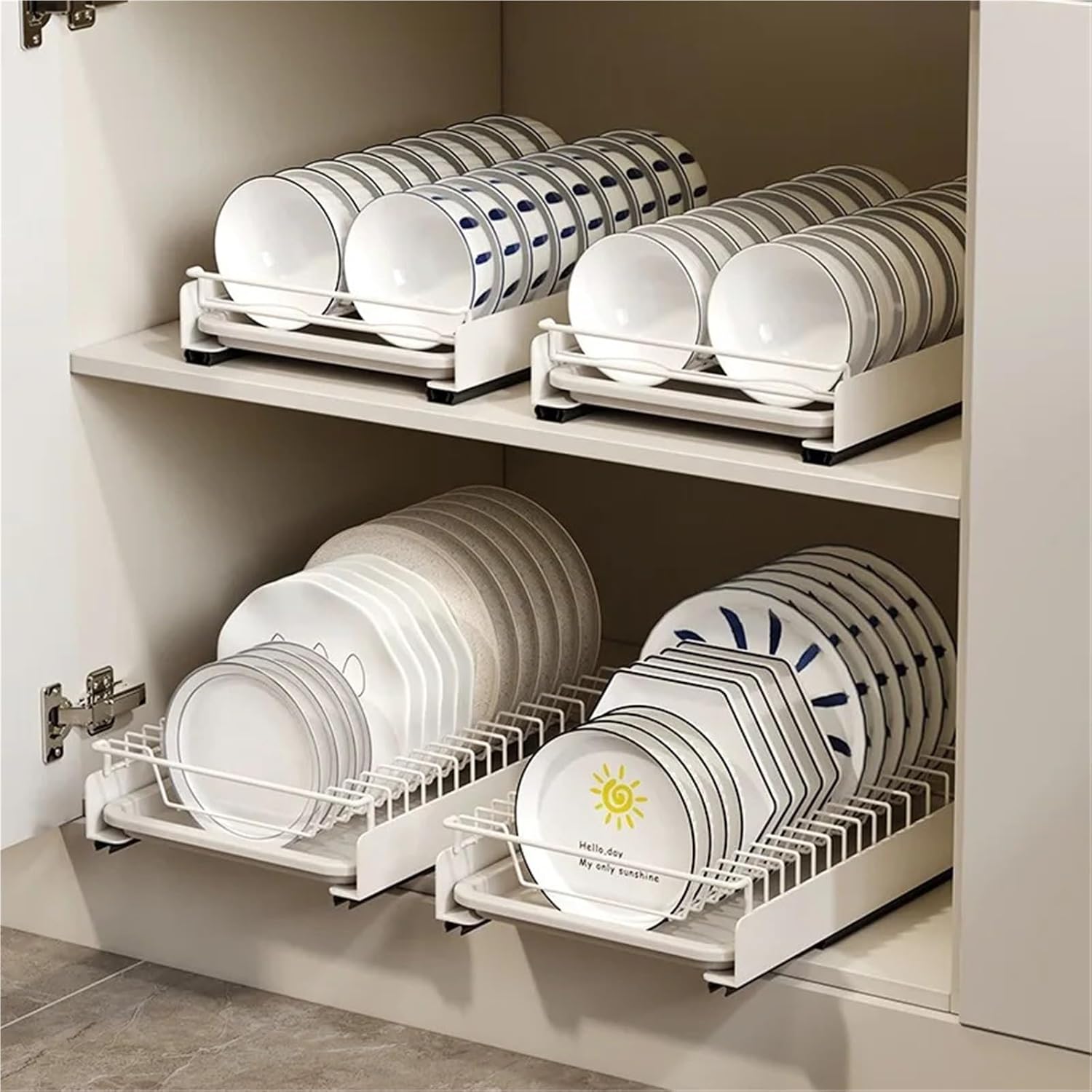Smooth Sliding Kitchen Cabinet Rack Pull Out Dish Drying Drawer With Water Tray Drainer Stainless Steel Bowl Basket(Dish Steel Handle)