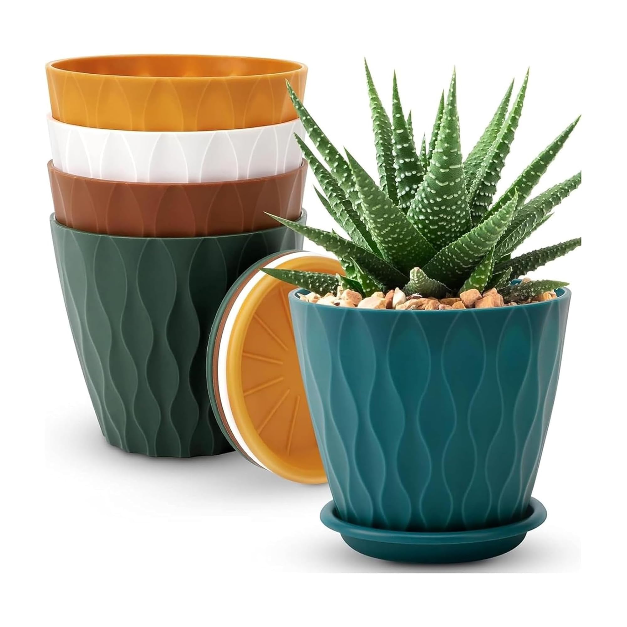 Sulfar Plastic Round Flower Pots for Home Planters, Terrace, Garden Etc Suitable for Home Indoor & Outdoor Gardening Plants (Multicolor) Pack of 5-image-43