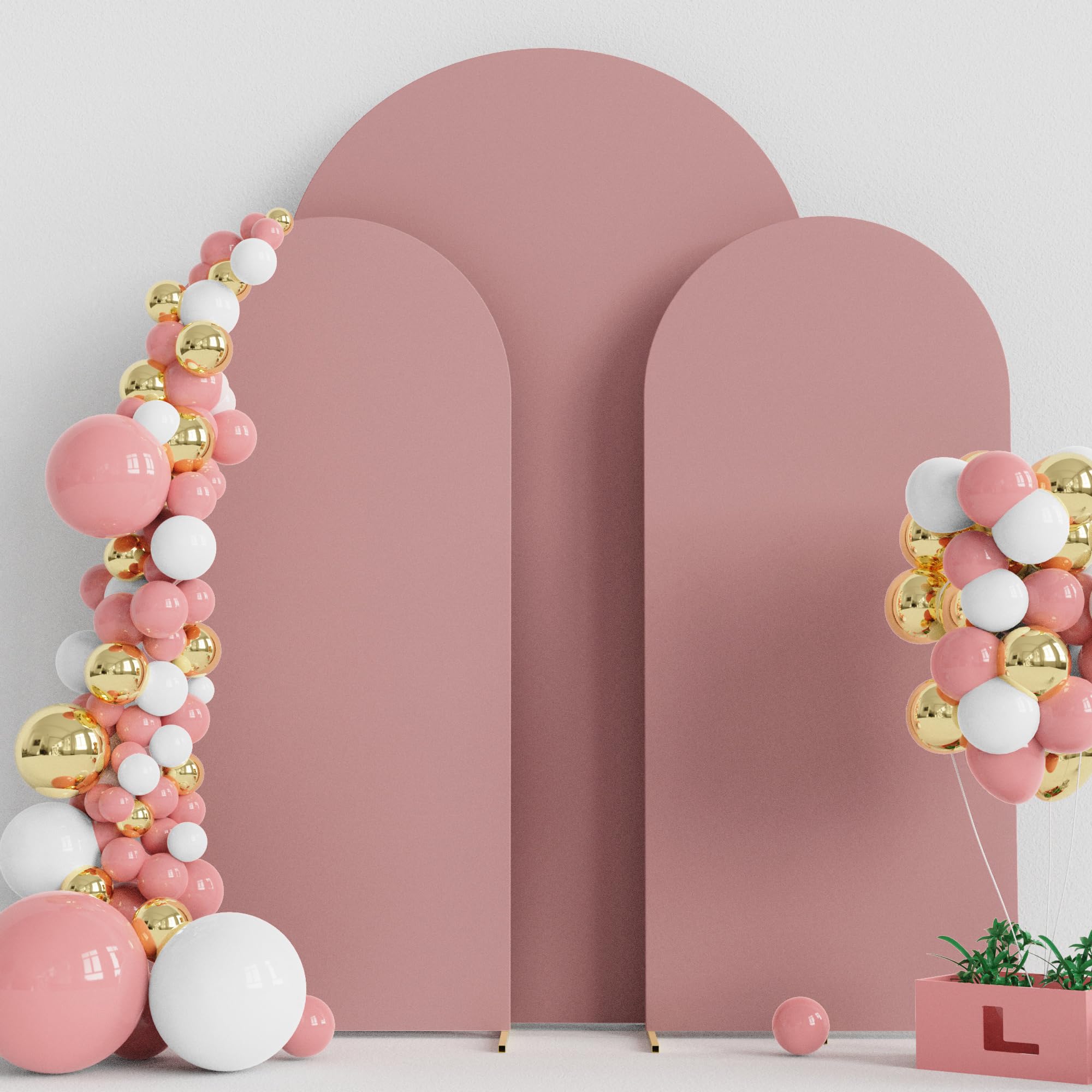 Wokceer Wedding Arch Cover 7.2FT, 6FT, 6FT Spandex Set of 3 Wedding Arch Stand Covers Round Top Chiara Arch Backdrop Stands Cover for Birthday Party Banquet Decor Light Dusty Rose