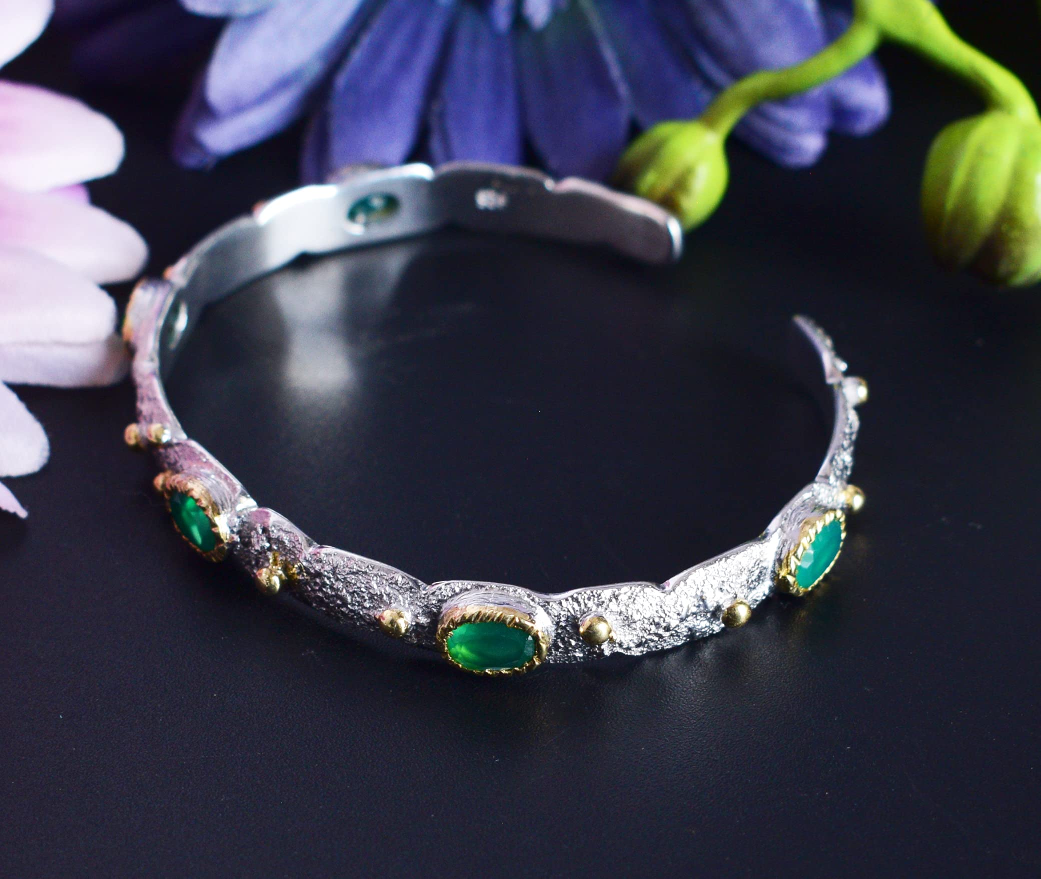 Brazalete de plata de ley 925 maciza de ónix verde, hermosa joya hecha a mano, regalo de cumpleaños, 8 inches, Gema, Ónice verde