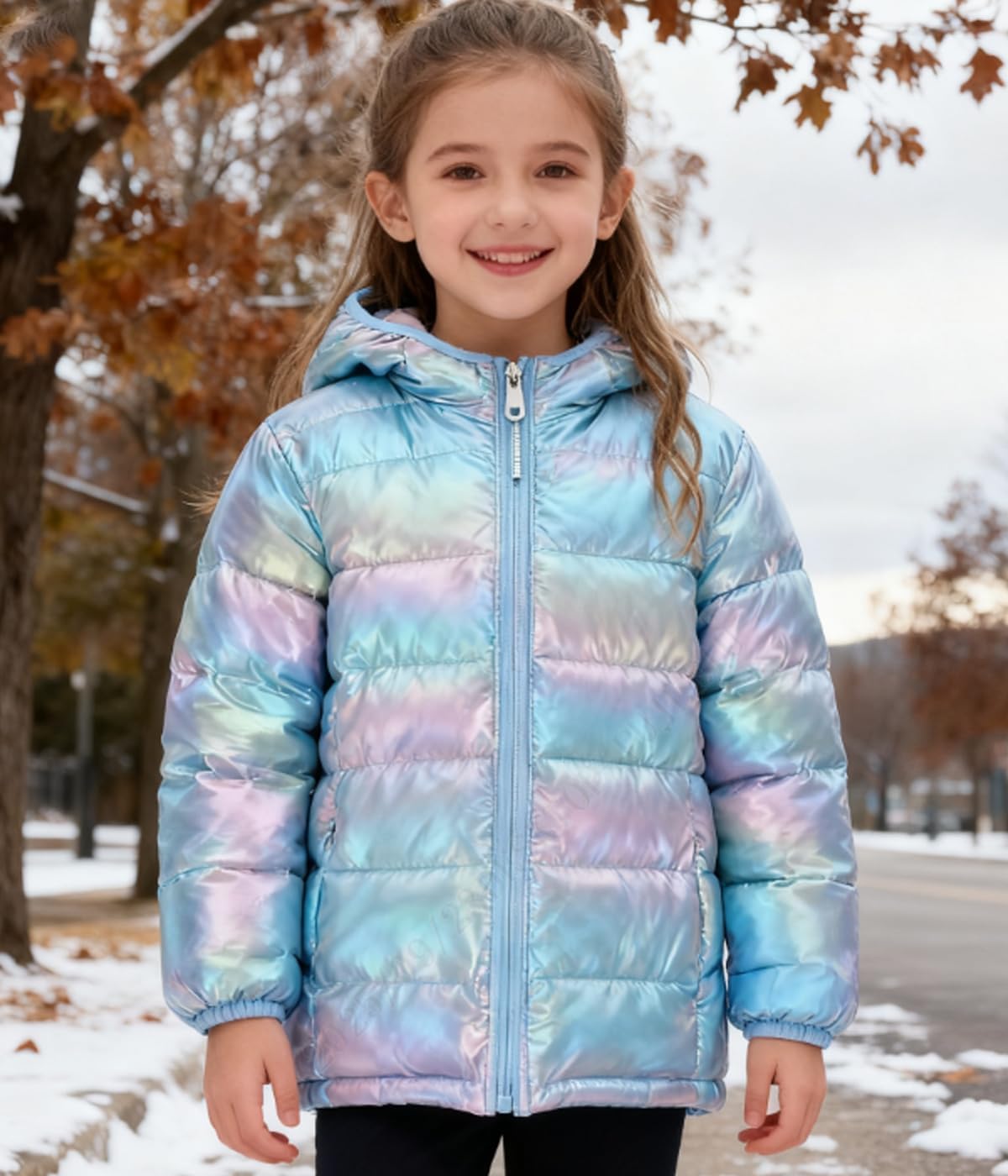 Lovekider Hooded Puffer Jacket for Girls 4-12T Packable Down-Alternative Winter Coat Shiny Outerwear for Kids - Image 2