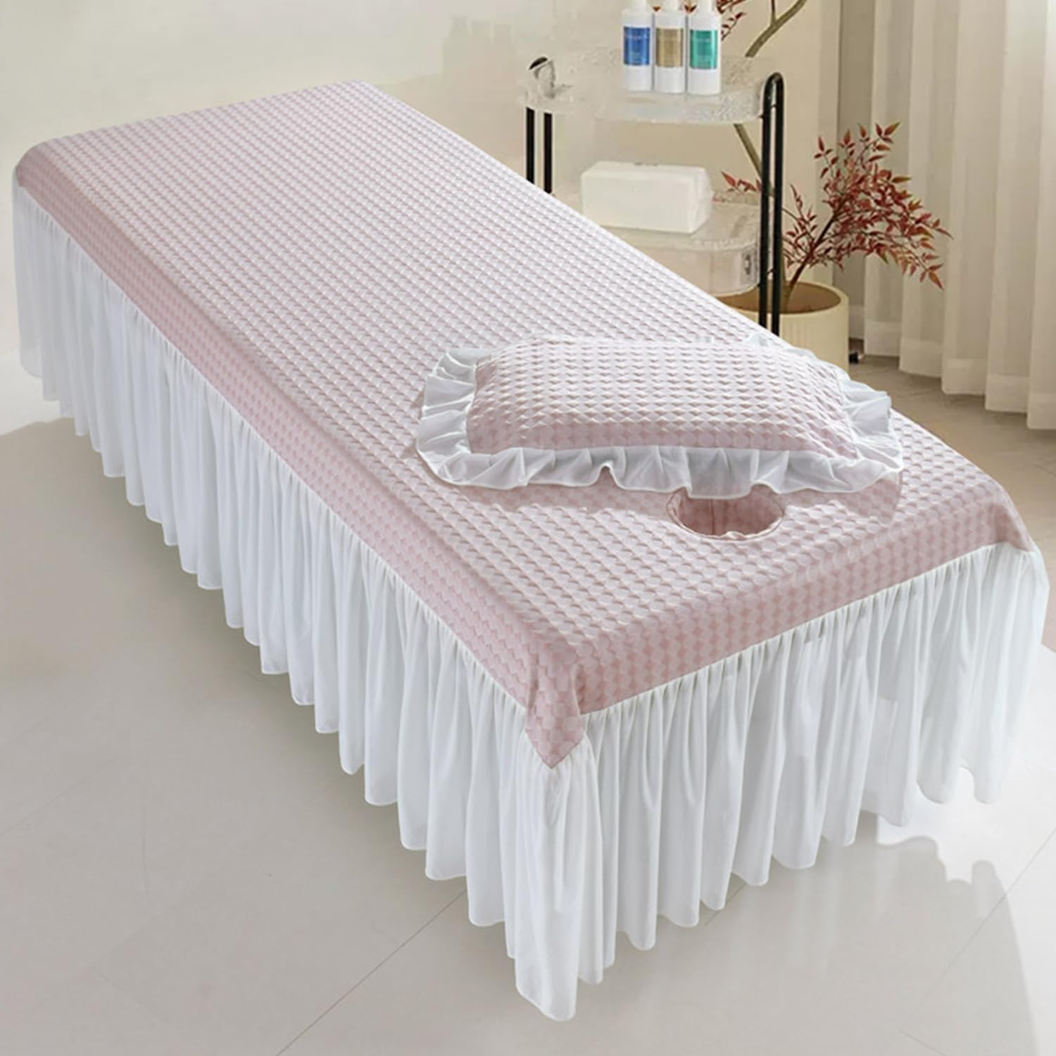 LDLCYCN Cooling Beauty Massage Table Cover with Skirt Spa Bed Skirt with Face Hole