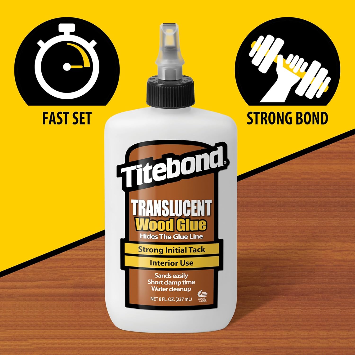 Titebond Translucent Wood Glue, Strong Initial Tack, Dries Translucent, Woodworking, Home Repair, Interior, 8 oz. 12-Pack 6123
