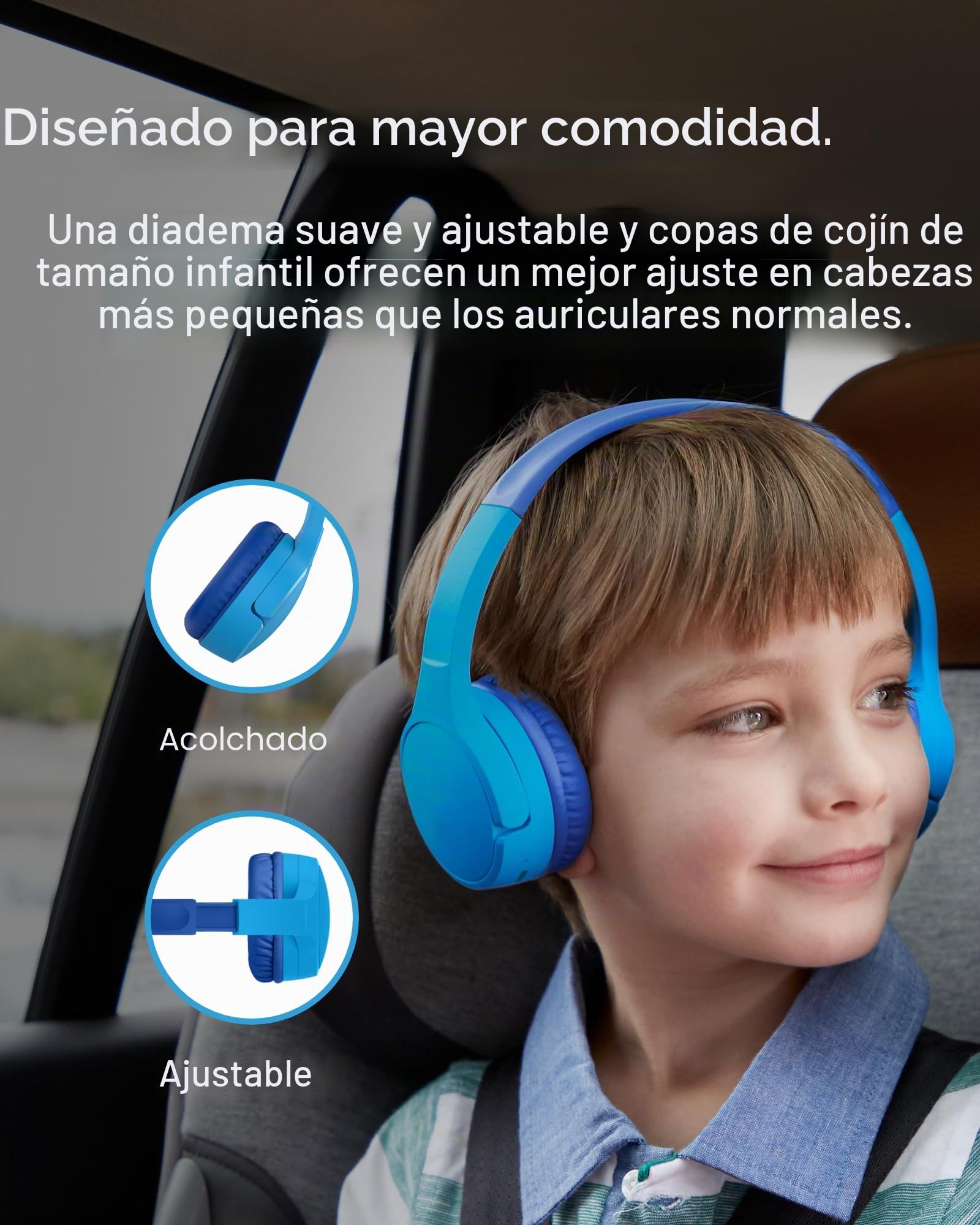 Belkin auriculares inalámbricos para niños SoundForm Mini con micrófono, cascos supraaurales para la enseñanza en línea, la escuela y viajar, compatibles con iPhone, iPad, Galaxy y otros, azul