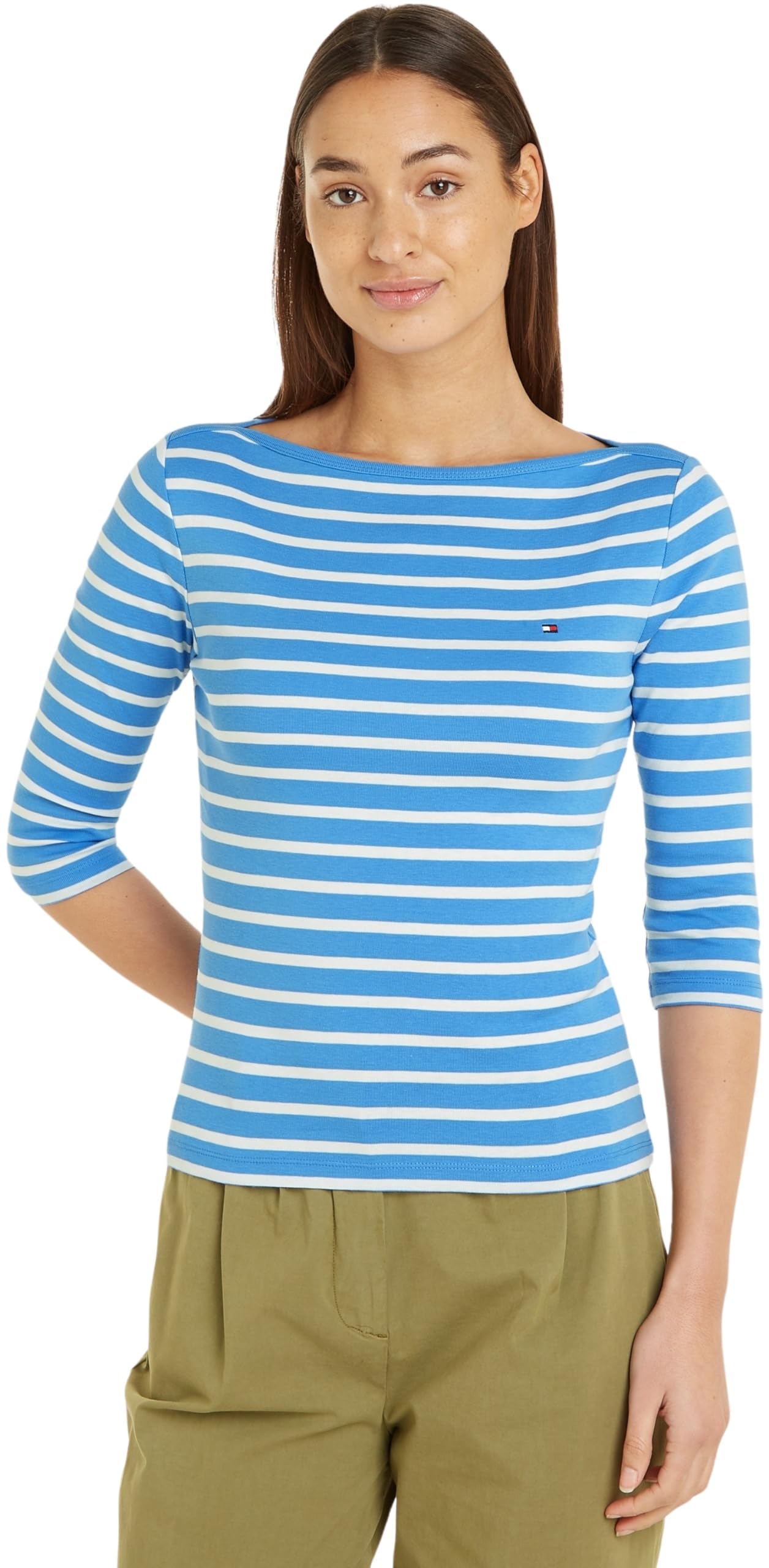 Tommy Hilfiger Damen T-Shirt Dreiviertelarm New Cody Slim U-Boot-Ausschnitt