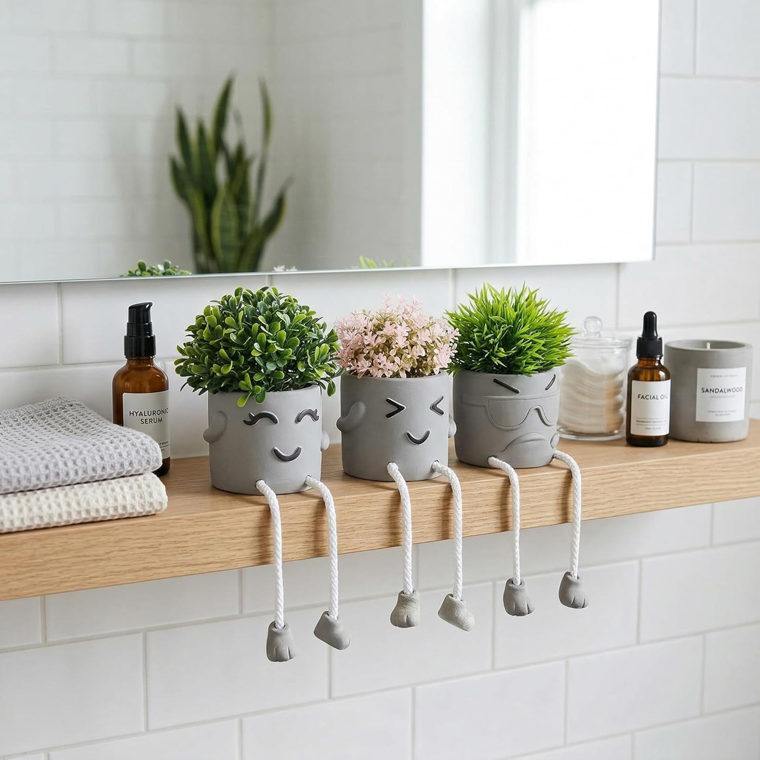 Small Fake Plants with Funny Dangling Legs Cute Artificial Succulents Potted Faux Plant for Office Desk Decor Women Realistic No Maintenance Mini Plants for Bathroom Shelf Aesthetic Room Decor(3/B)