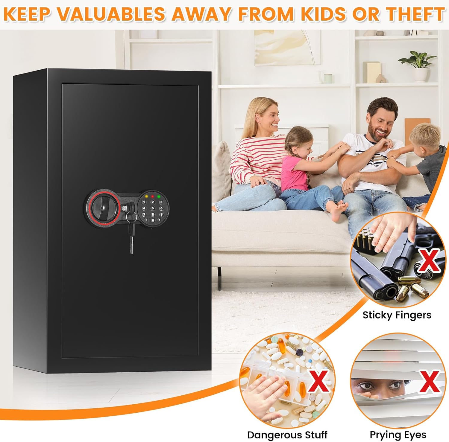 6.0 Cu Ft Large Safe Box for Home Use, 27.6"H Heavy Duty Home Safe with Combination Lock, Alarm System, Removable Shelves, Anti-theft Security Safe for Money Jewelry Documents