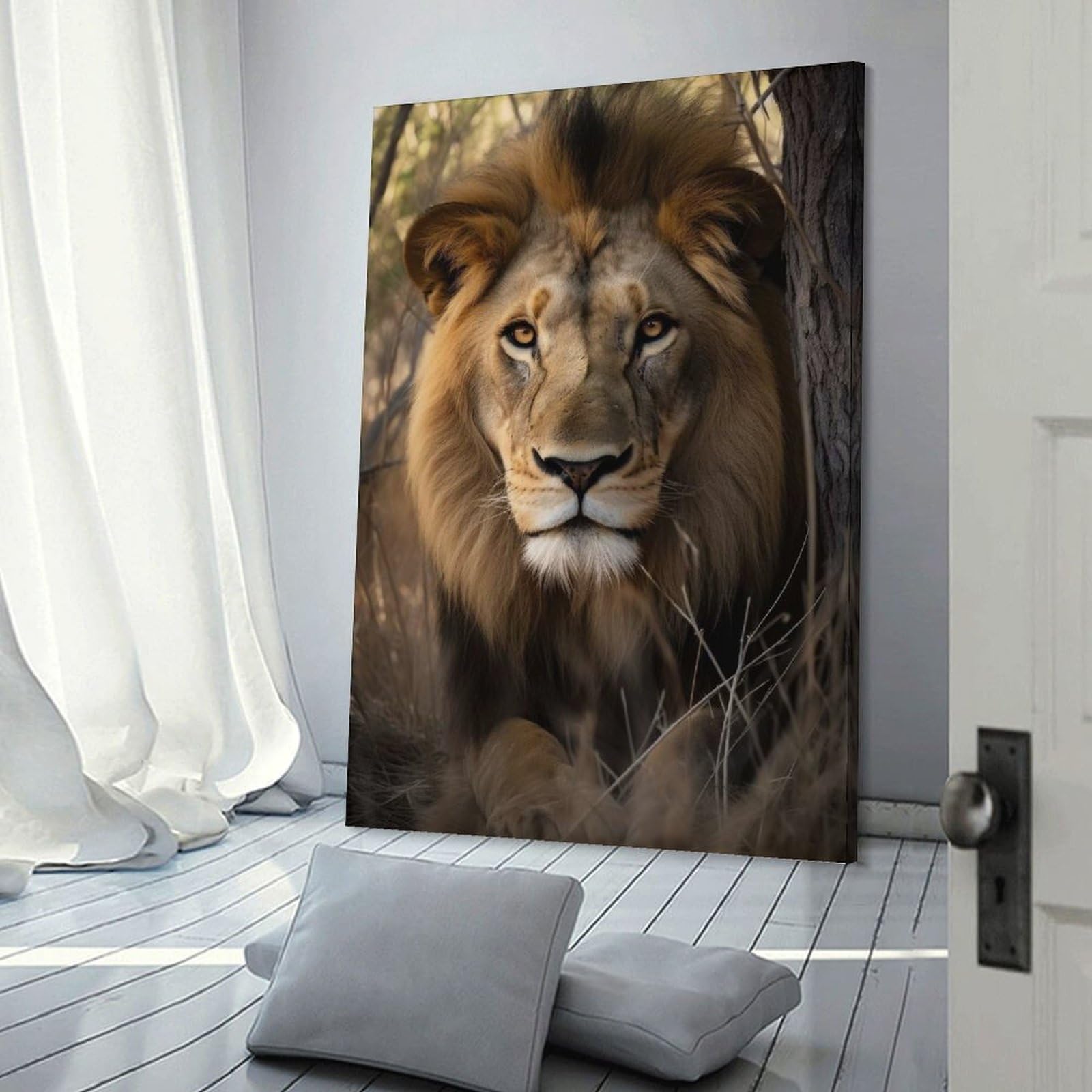 Junmoney Lion Wildlife Portrait Canvas Art Print, 20x30inch(50x75cm), for Home Walls, Creative Rooms Or Shared Spaces, Decorative Artwork with Broad Appeal