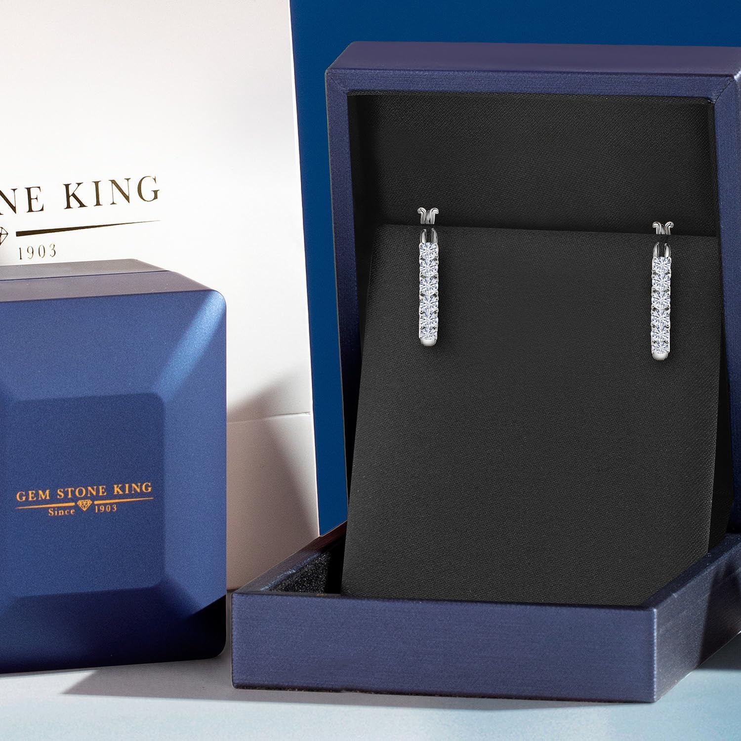 Gem Stone King 1.20 Cttw White Moissanite Hoop Earrings for Women | 925 Sterling Silver | Gemstone Birthstone | Round 3MM | 22MM = 0.85 Inches Diameter