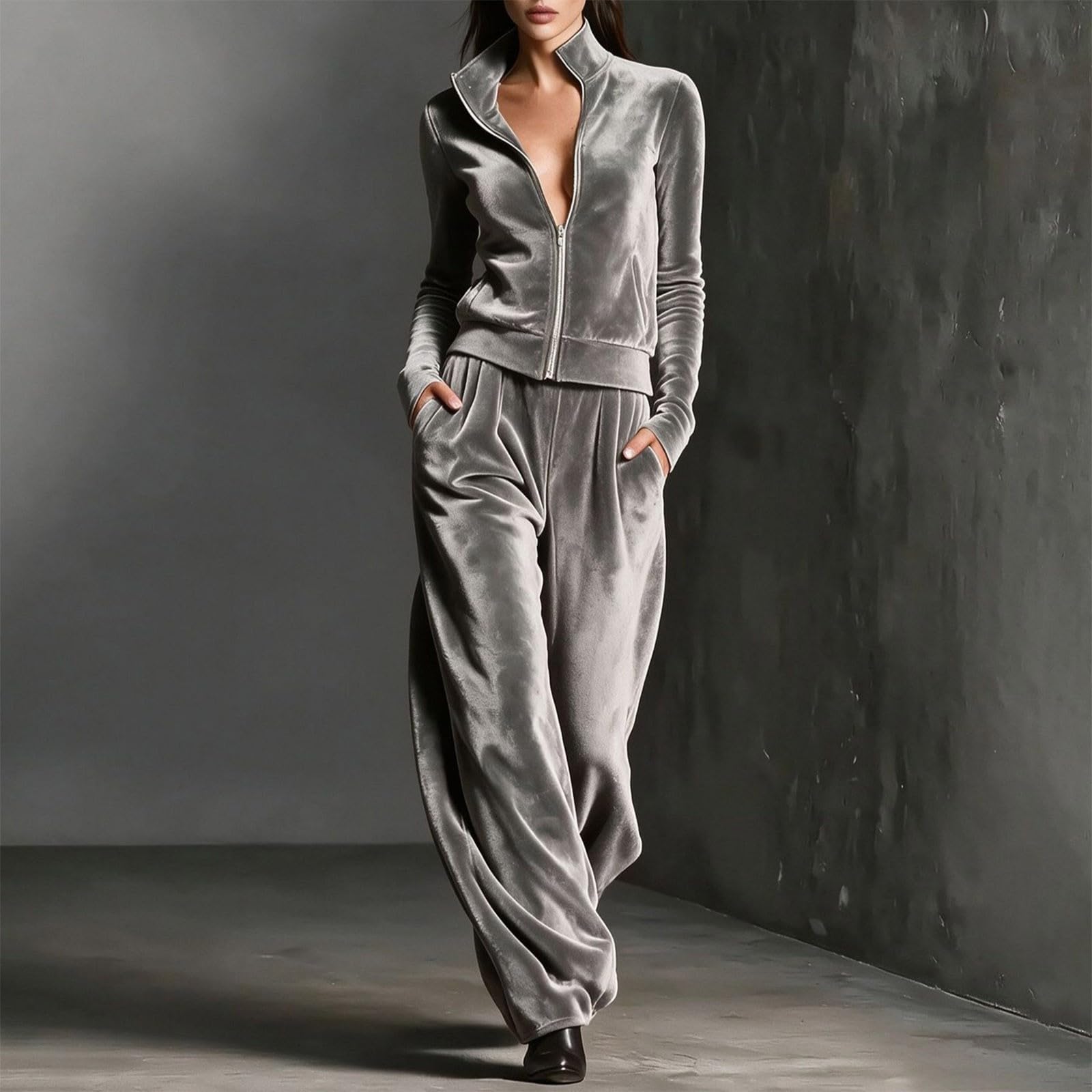 Completo Palestra Donna 2 Pezzi Completi Palestra Manica Lunga Scollo a V Tuta Sportiva Completo Da Ginnastica Elegante Set Top E Pantaloni a Gamba Larga Tute Per Jogging Fitness Yoga Da Casa Autunno