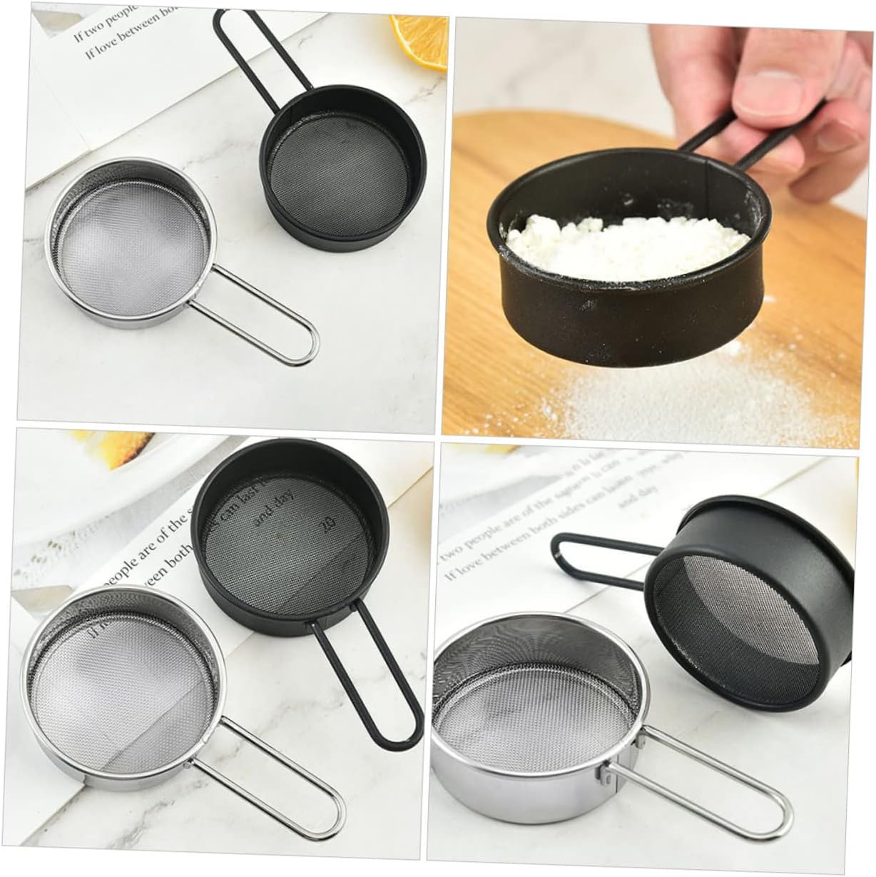 Set of 8 Small Stainless Steel Mesh Flour Sieves - Multipurpose Kitchen Tool for Baking, Straining Oil, and Powdering