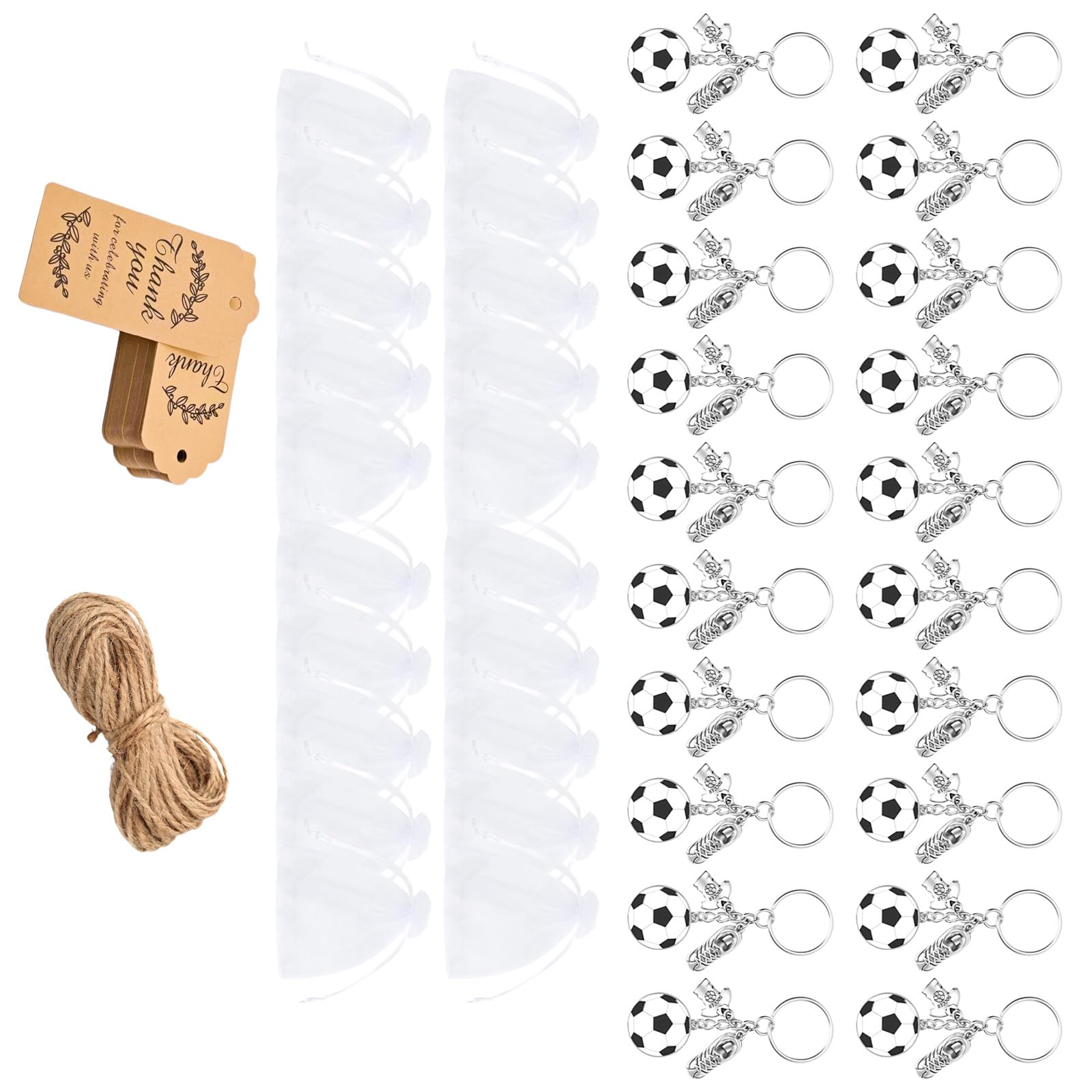 Jazuaiao Bulk 20PCS Football Party Giveaways Metal Keyrings Accessories for Sports Enthusiasts and Group Activities Collectible Sports Keyring