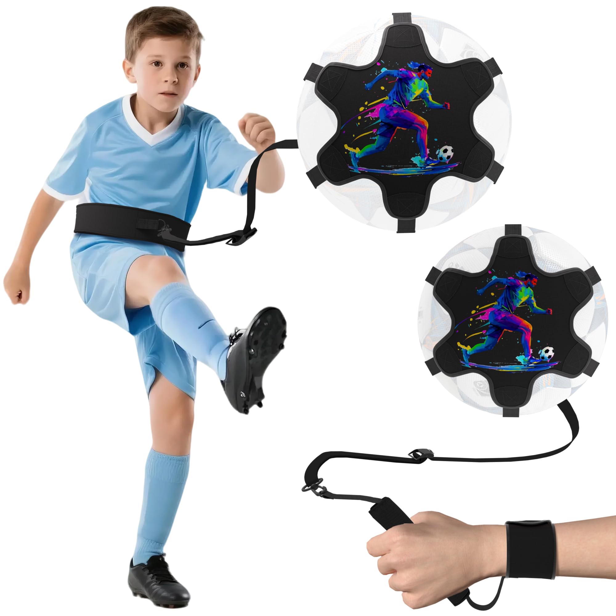 Readaeer 2 in 1 Fussball Kicktraining (Fußball Nicht im Lieferumfang enthalten) | Solo Kick Trainer mit elastischem Band zur Längenverstellung |Solo Kicktrainer mit Taulen- und Handgelenkband