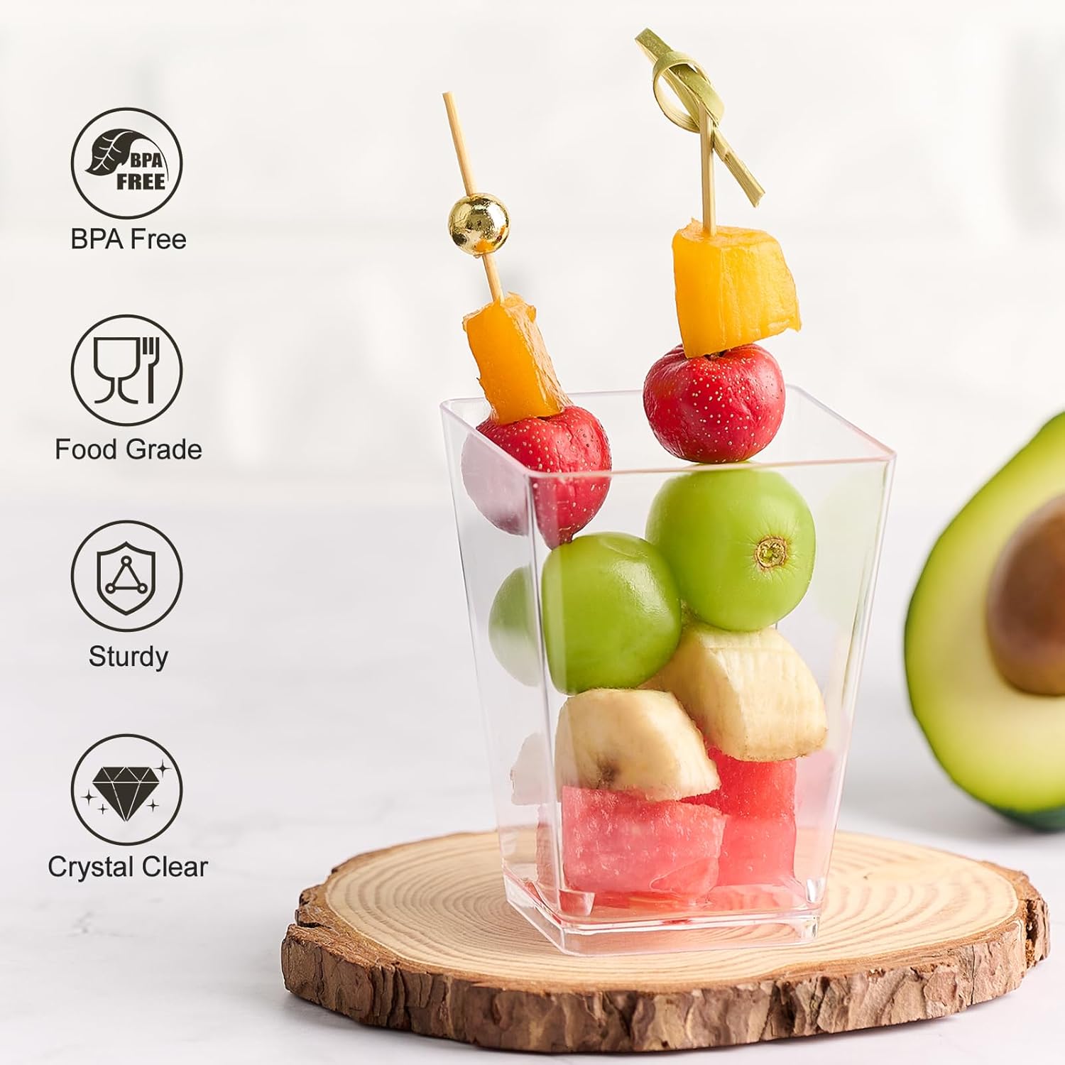50 Sets Plastic Charcuterie Cups with Stis, Disposable Fruit
