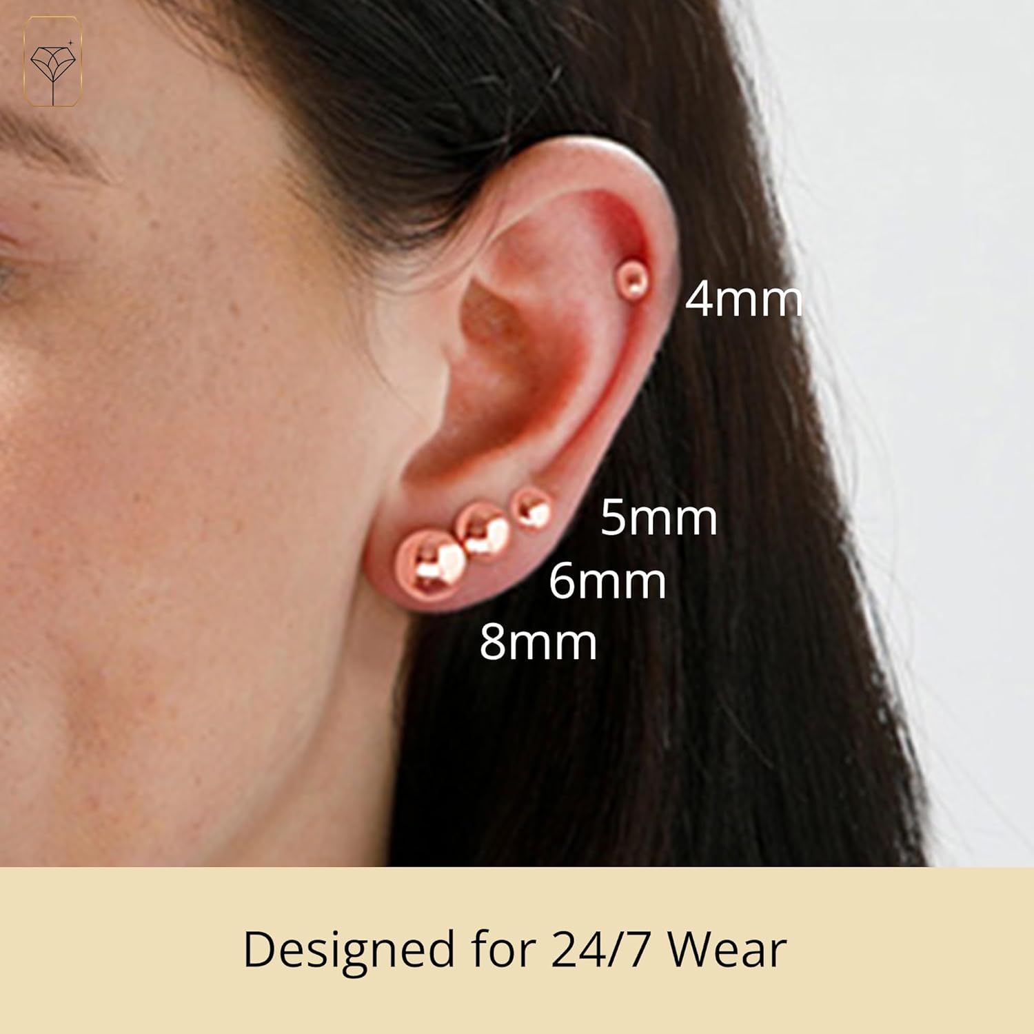 14k Gold Stud Earrings for Women | Rose Gold Ball Earrings | 14k Gold Earrings for Women & Men | Half Button Gold Ball Stud Earrings | 4MM-8MM Real Gold Post Hypoallergenic Earrings by MAX + STONE