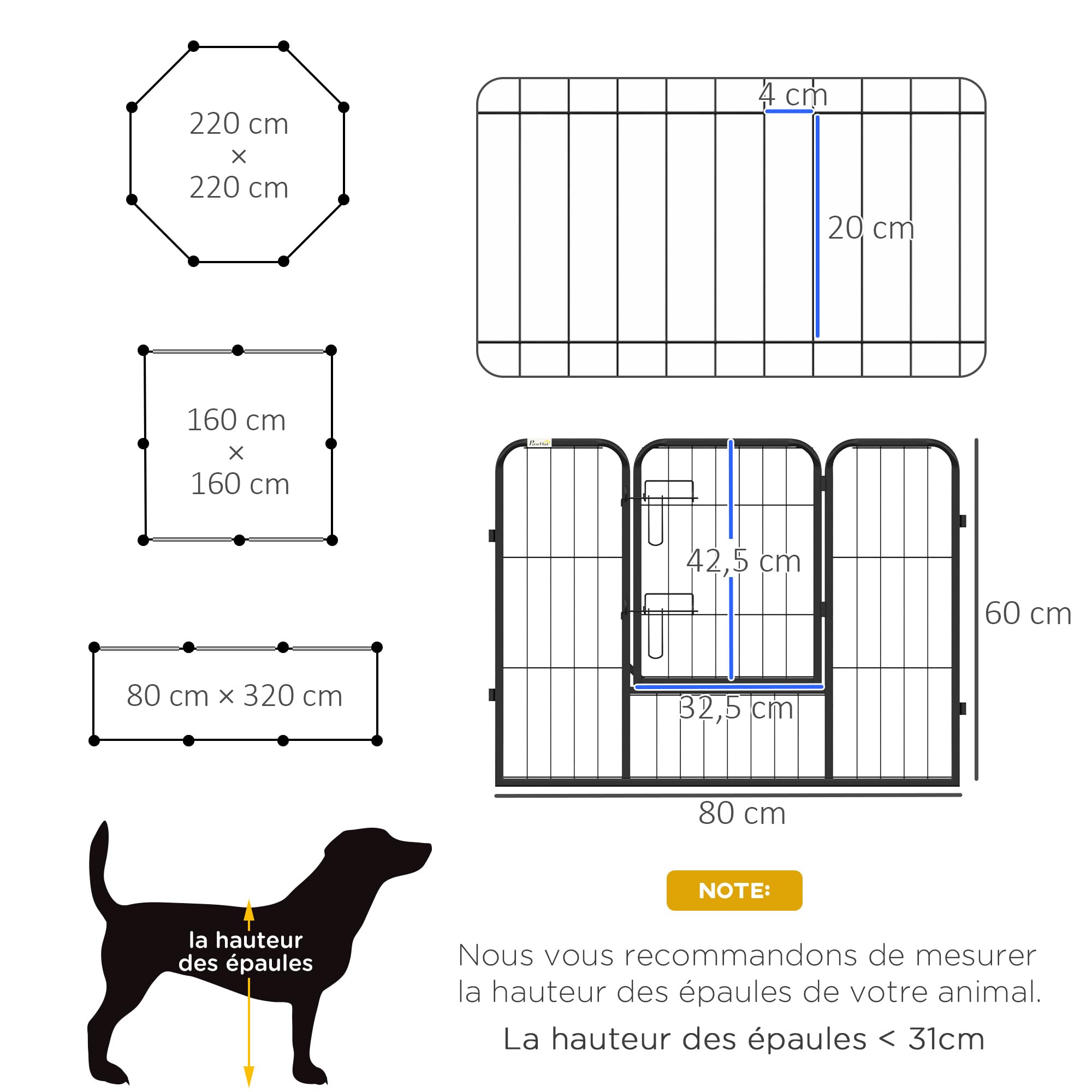 PawHut Luxe - Parque Modular de Acero epoxi con Puerta con Cerradura para Perros, Conejos, roedores, Animales pequeños, Interior y Exterior, 80 x 60 cm, Color Negro