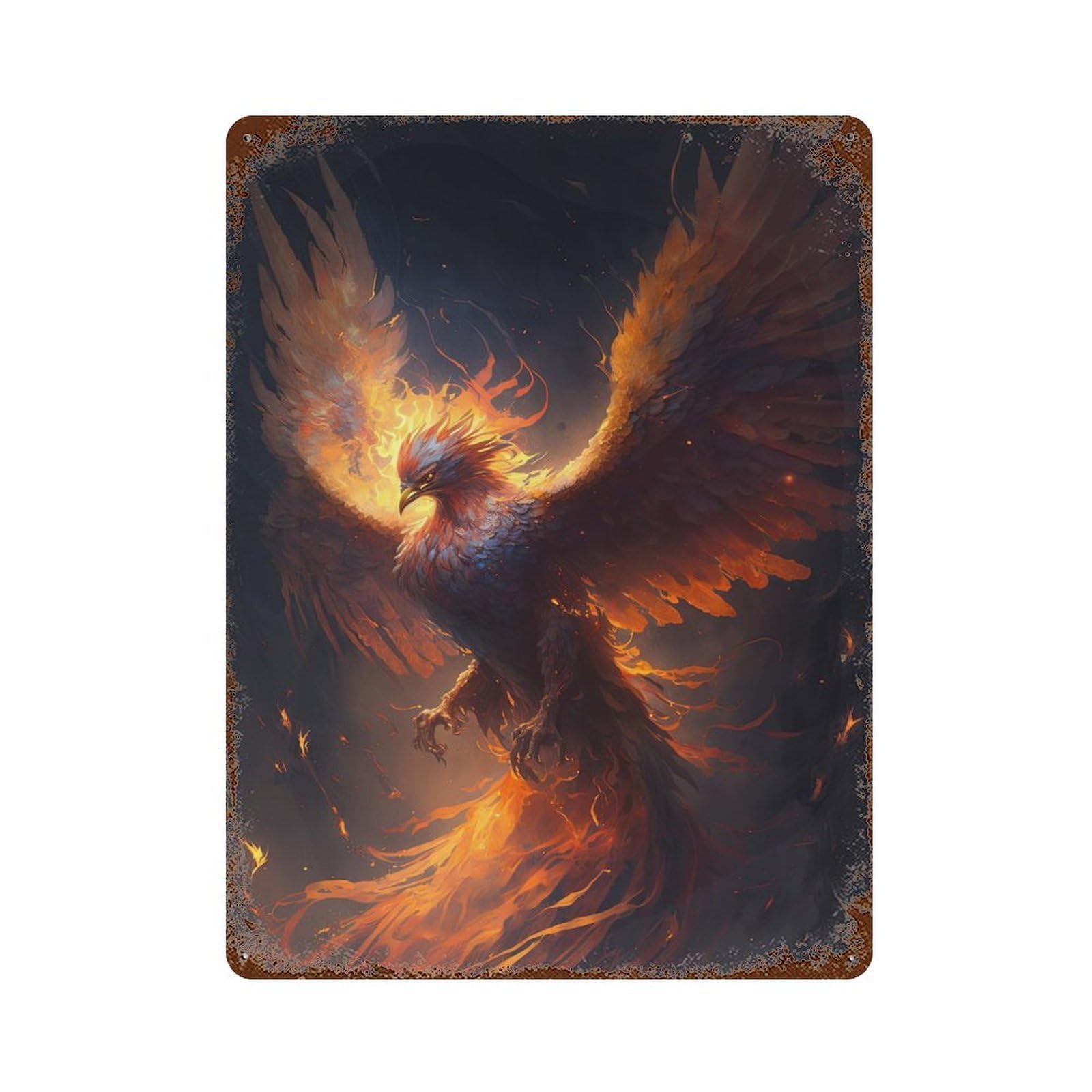 Garage Style Phoenix Bird Rustic Tin Plaque 15.7"x11.8", Industrial Home Decor for Bar And Workshop