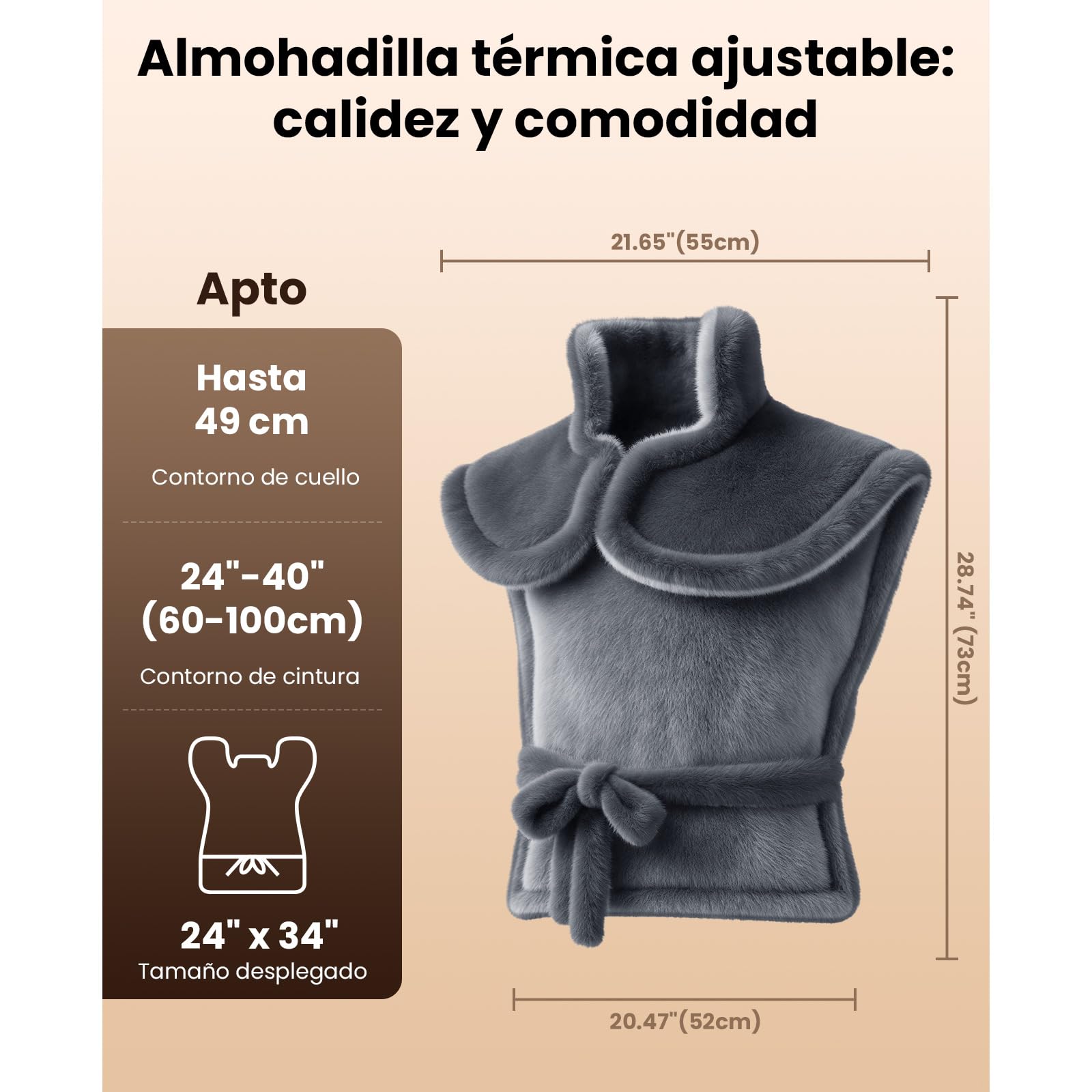 BOB AND BRAD Almohadilla Térmica Eléctrica para Espalda, Cuello y Hombros, 60x85, 6 Niveles de Calor, 4 Tiempos, Calentamiento Rápido Correa para Cintura y Lavable, Regalo para Hombres y Mujeres-Gris