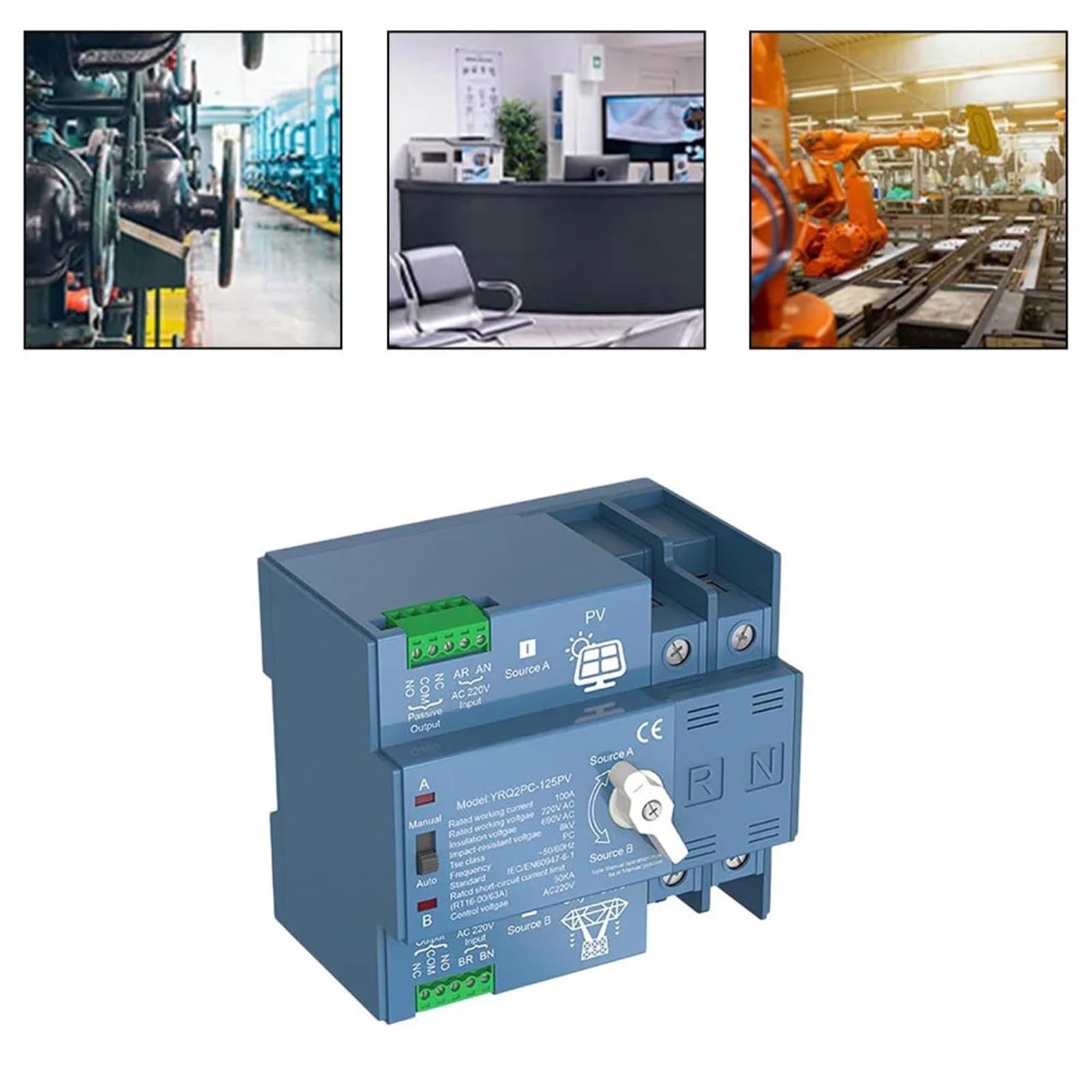 Interruttore di trasferimento automatico solare fotovoltaico Din Rail 2P Interruttore di trasferimento automatico a doppia alimentazione 63-125A Inverter solare 220V CA